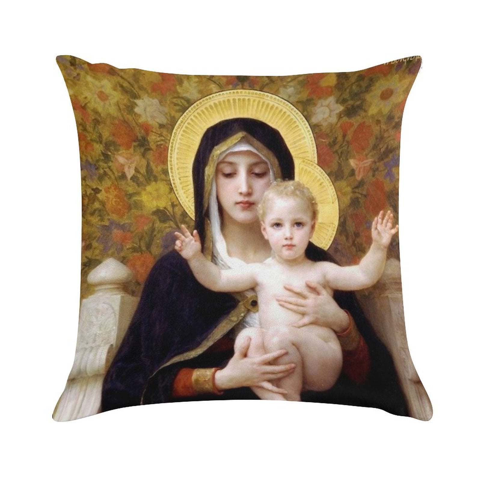 Our Lady Virgin of The Lilies, Bouguereau Soft Decorative Cover Throw Pillow