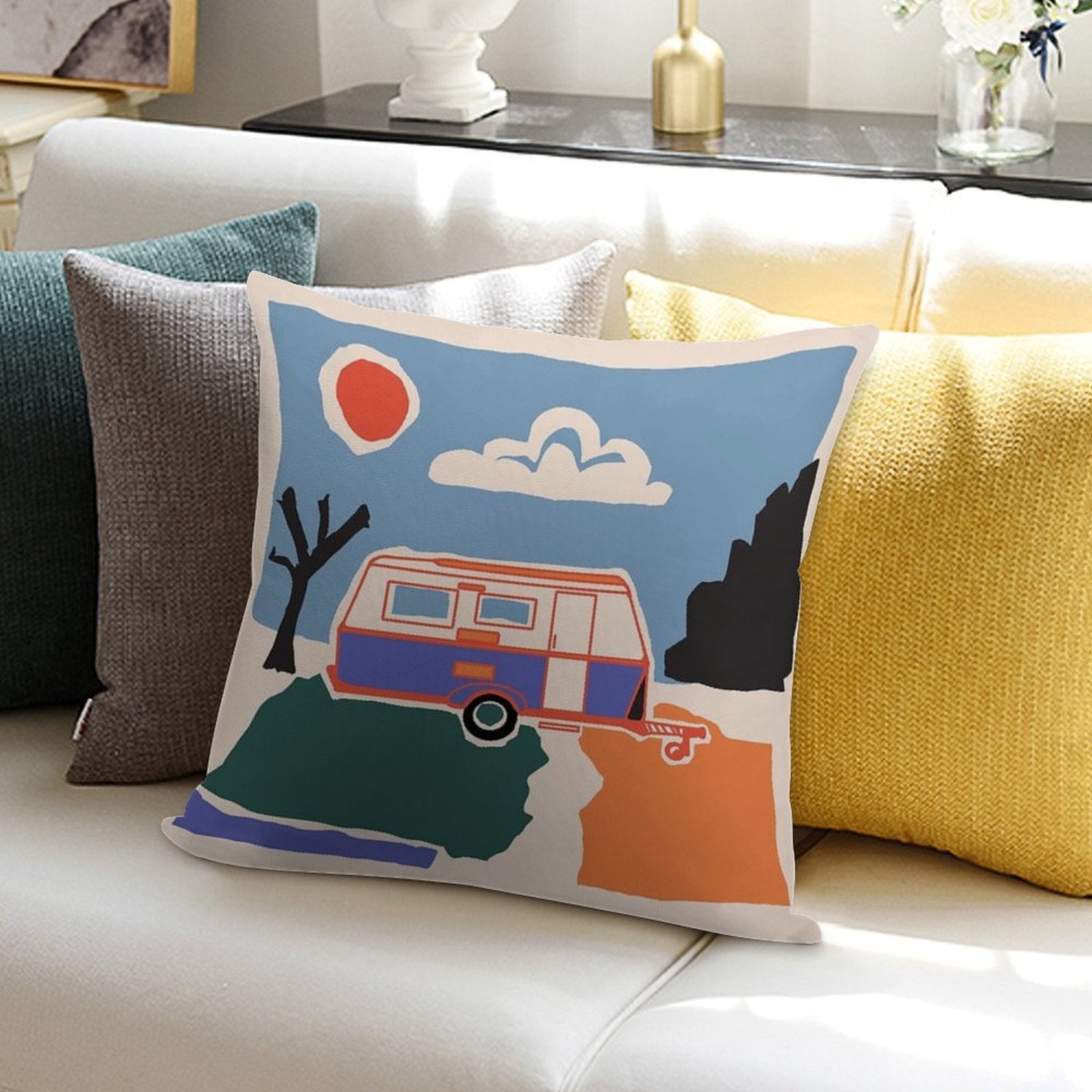Retro Vintage Caravan Soft Durable Construction Throw Pillow
