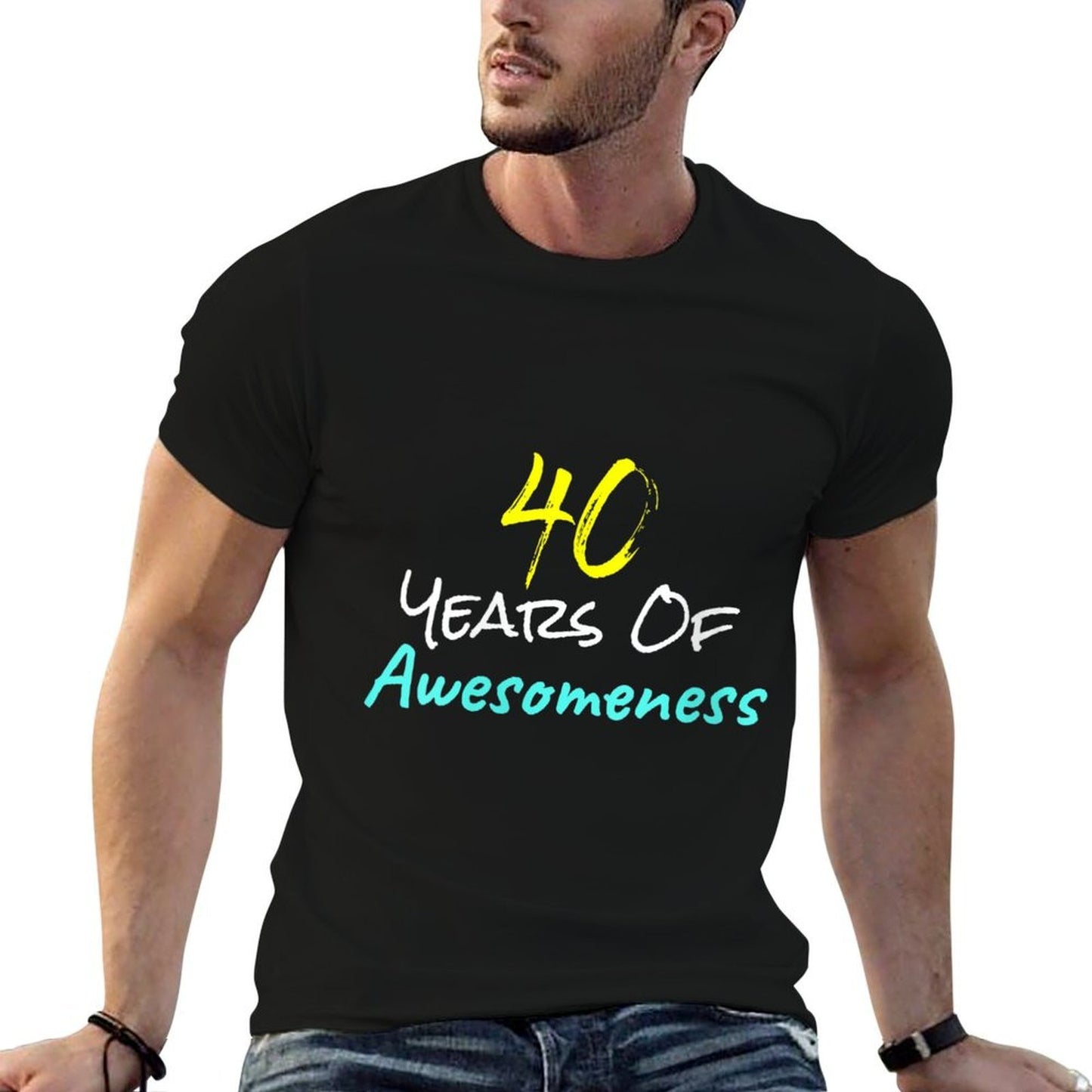 Womens 40 Years Of Awesomeness Happy 40th Birthday Gift Funny Ribbed Collar T-Shirt