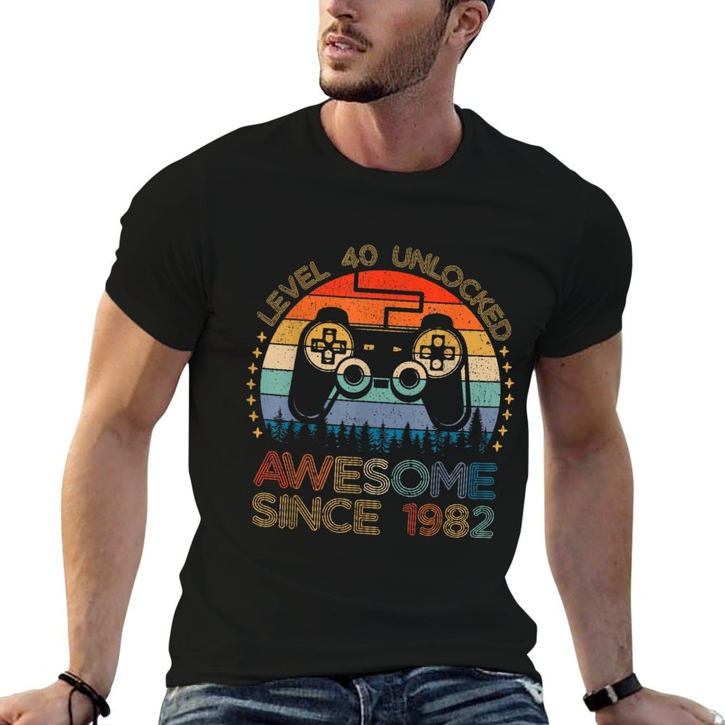 Vintage Level 40 Unlocked Awesome Since 1982 40th Birthday Tagless Design T-Shirt