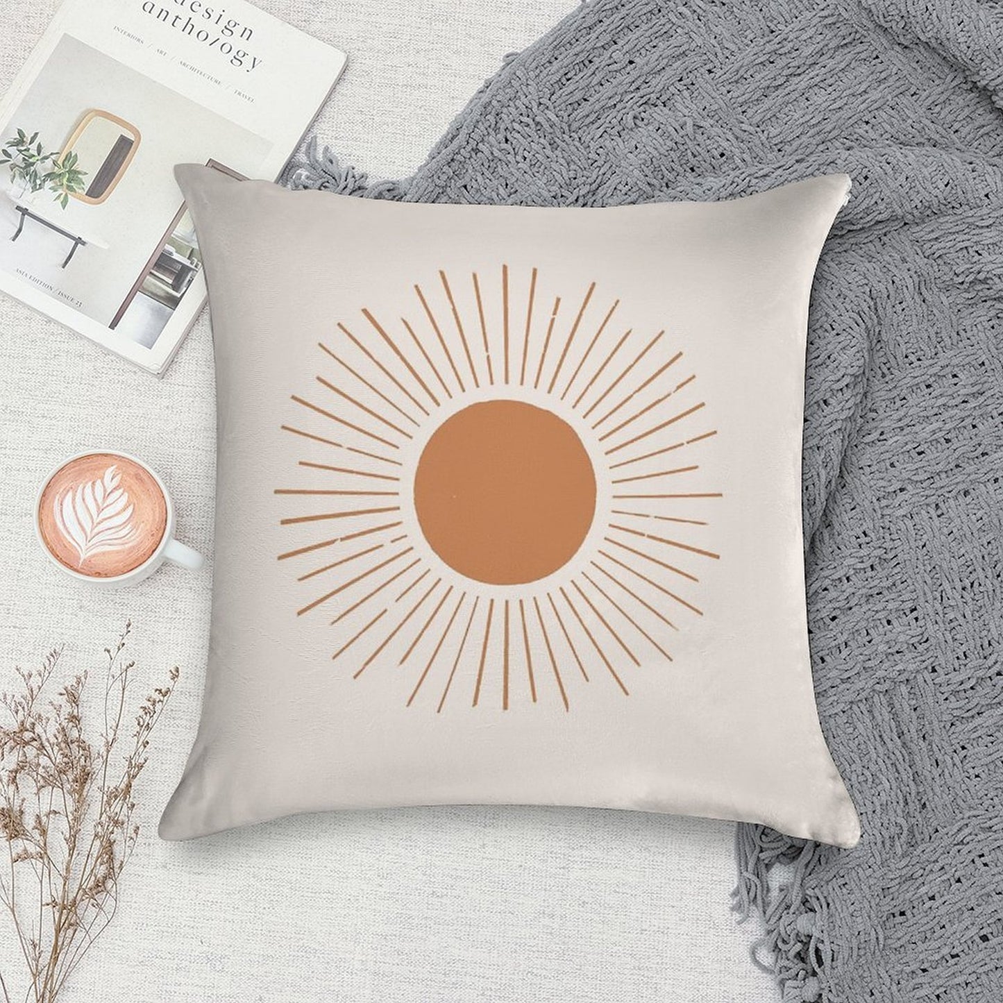 Terracotta Boho Sun Rays Soft Decorative Cover Throw Pillow