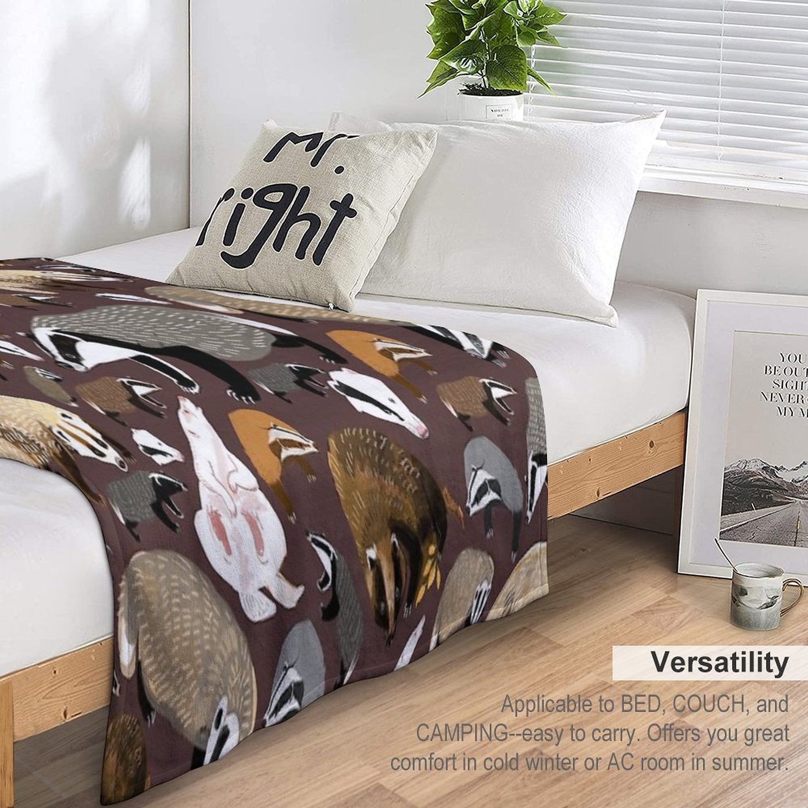Eurasian Badgers Pattern Maroon Durable Throw Blanket