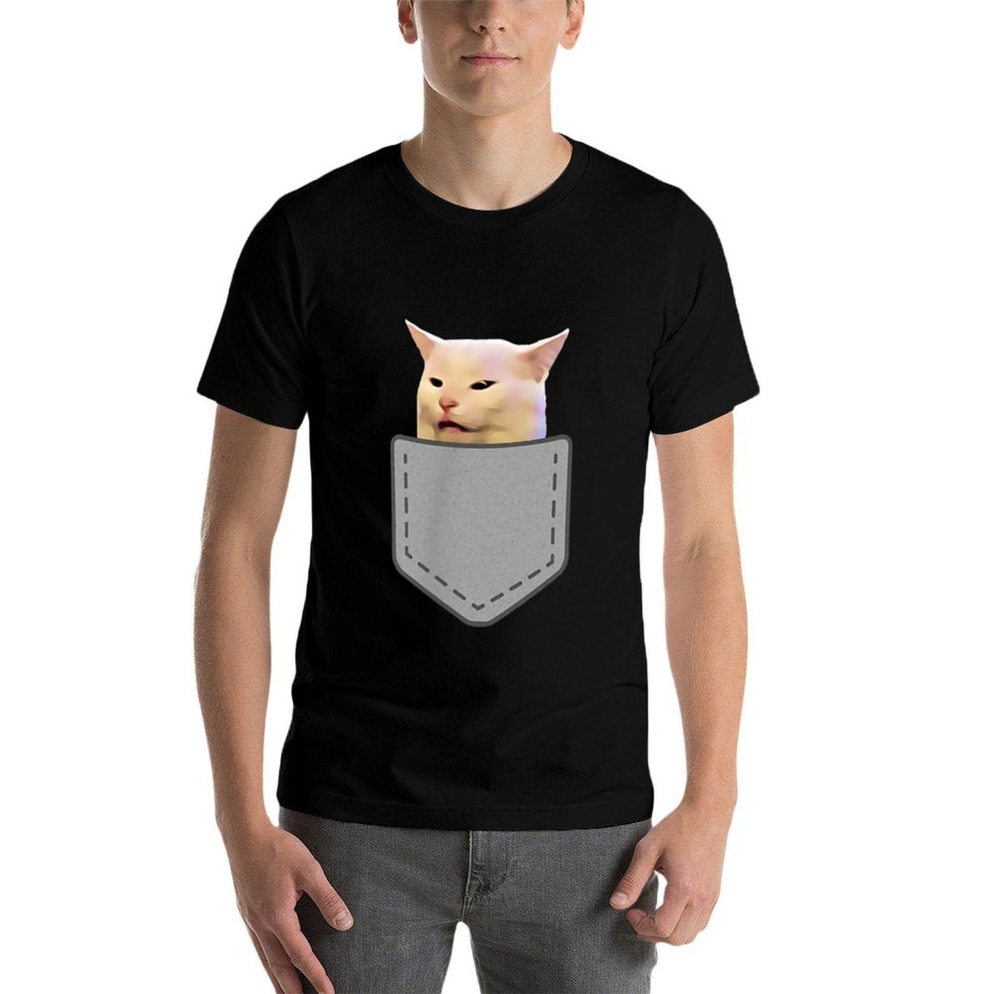 Woman Yelling At Table Dinner Funny Cat Meme Ribbed Collar T-Shirt