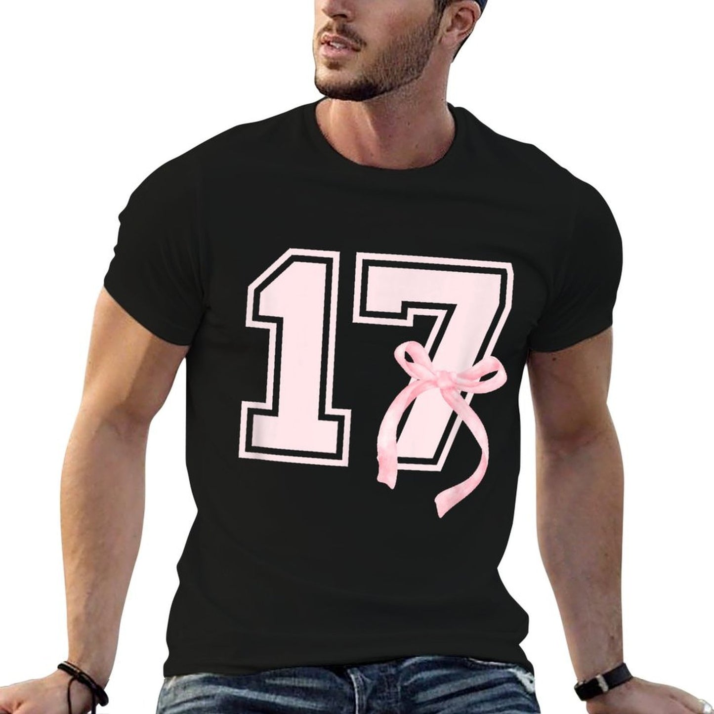 17th Coquette Birthday Party Seventeen Year Old Bow Ribbed Collar T-Shirt