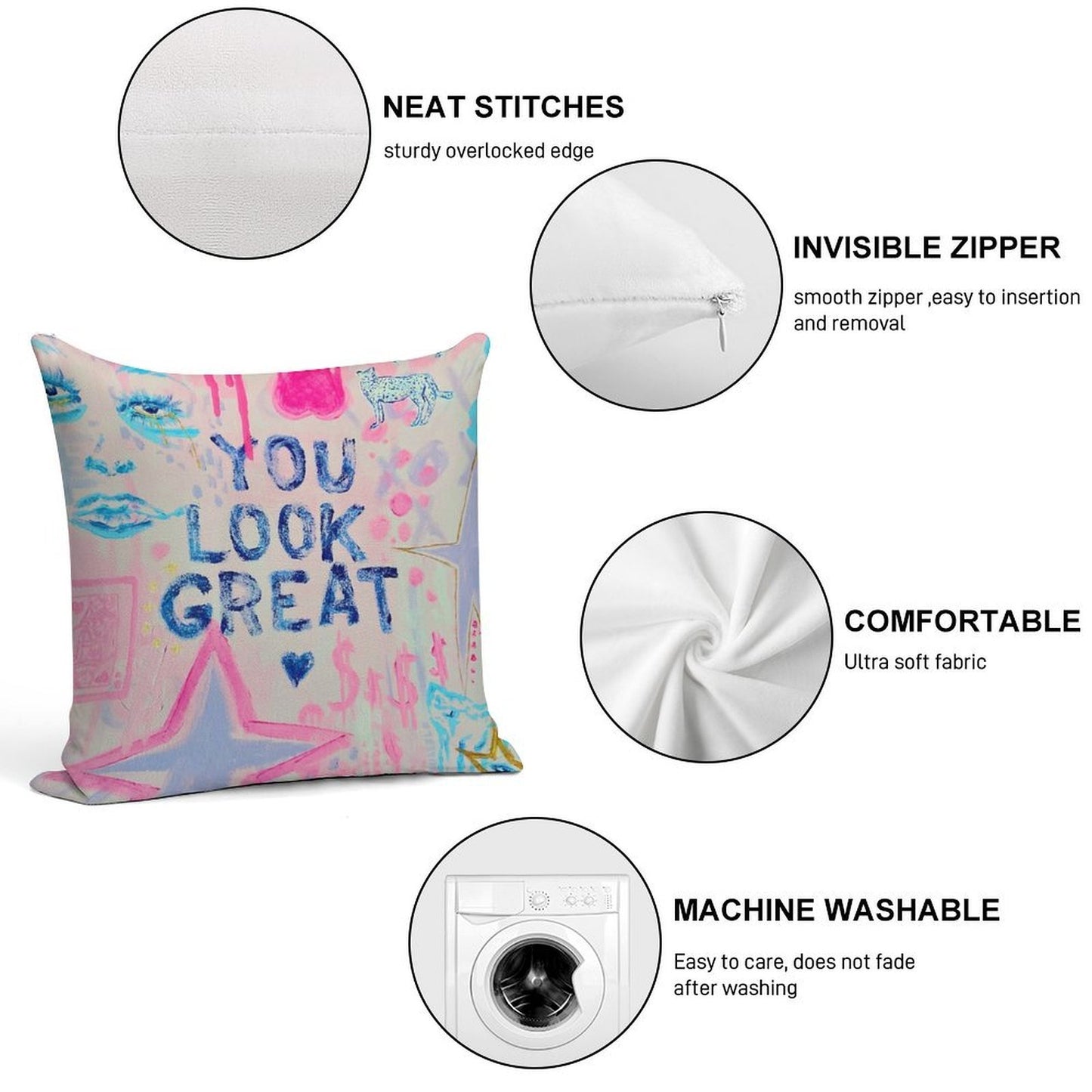 You Look Great Collage Soft Anti-Pilling Throw Pillow