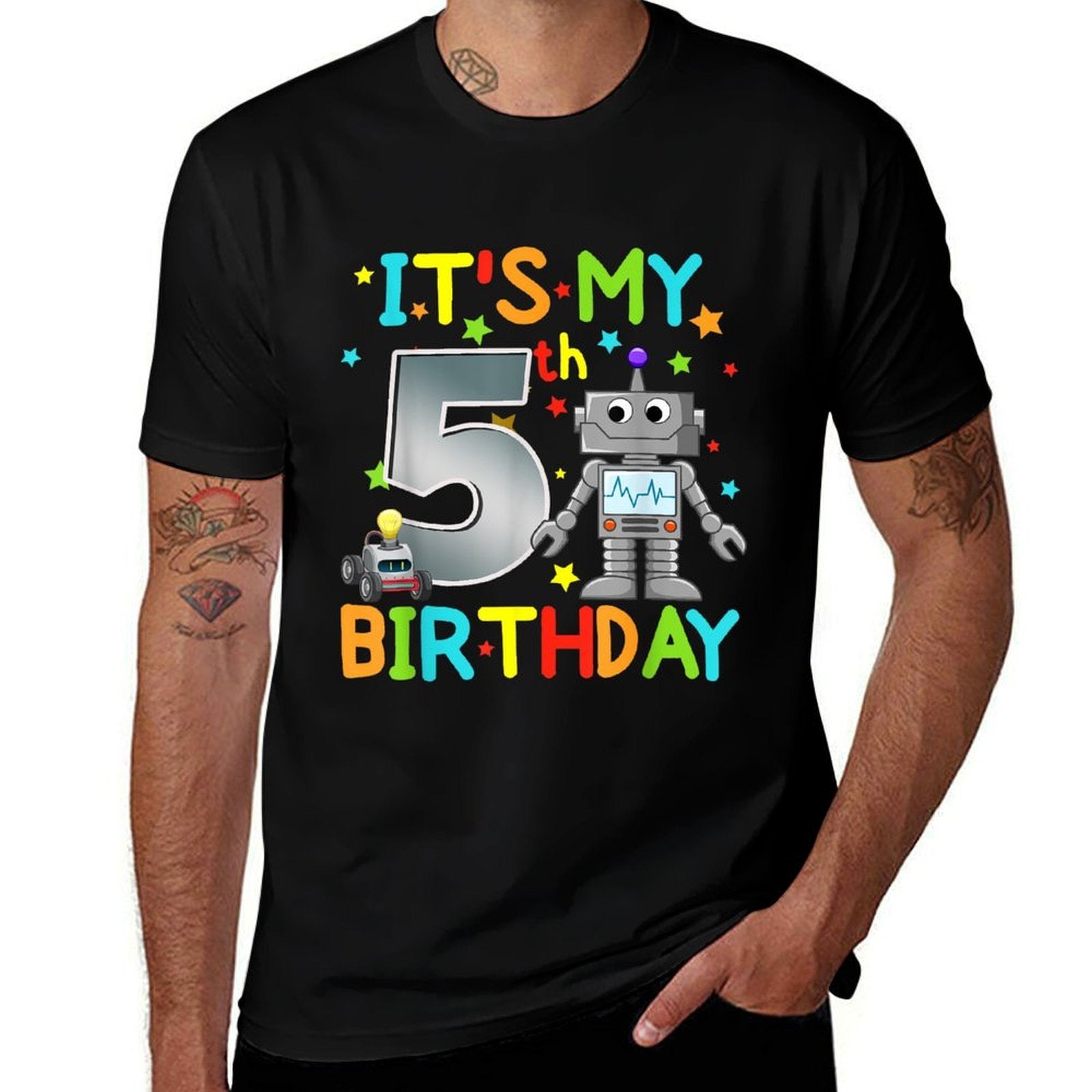 It's My 5th Birthday Robot 5 Year Old Funny Boy Girl  Cotton T-Shirt