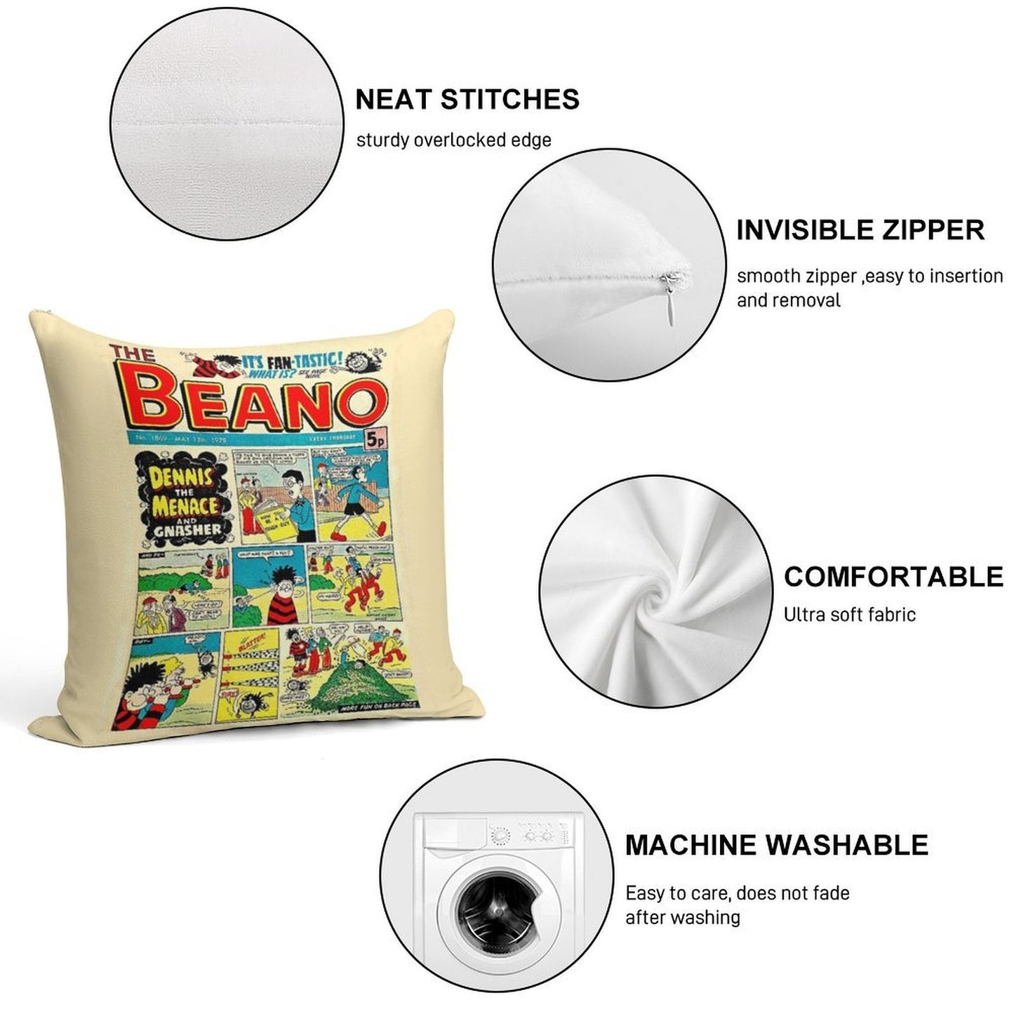 Vintage Beano Comic Soft Short Plush Fabric Throw Pillow