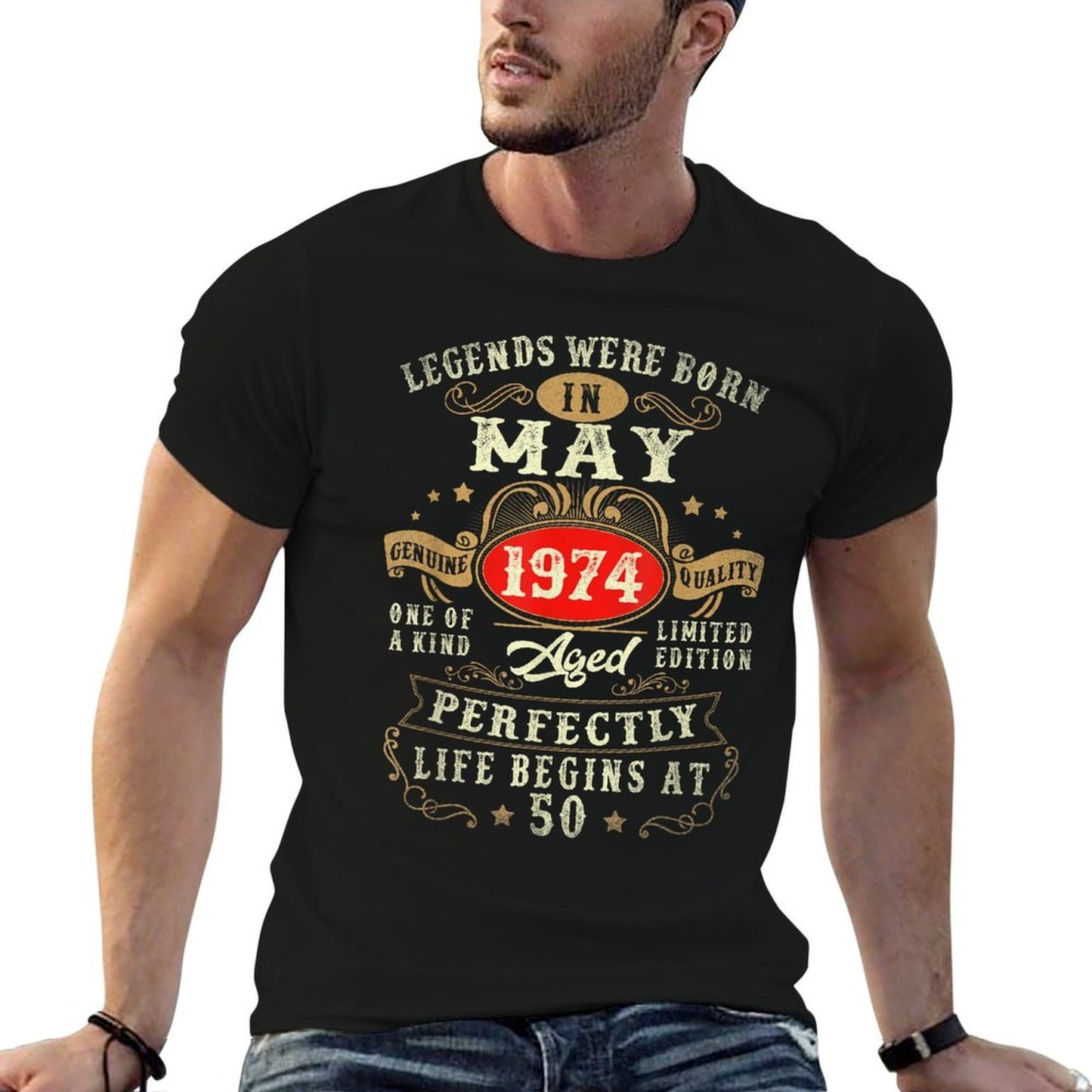 Vintage Made In May 1974 50th Birthday Gift Men 50 Year Old High-quality Stitching T-Shirt