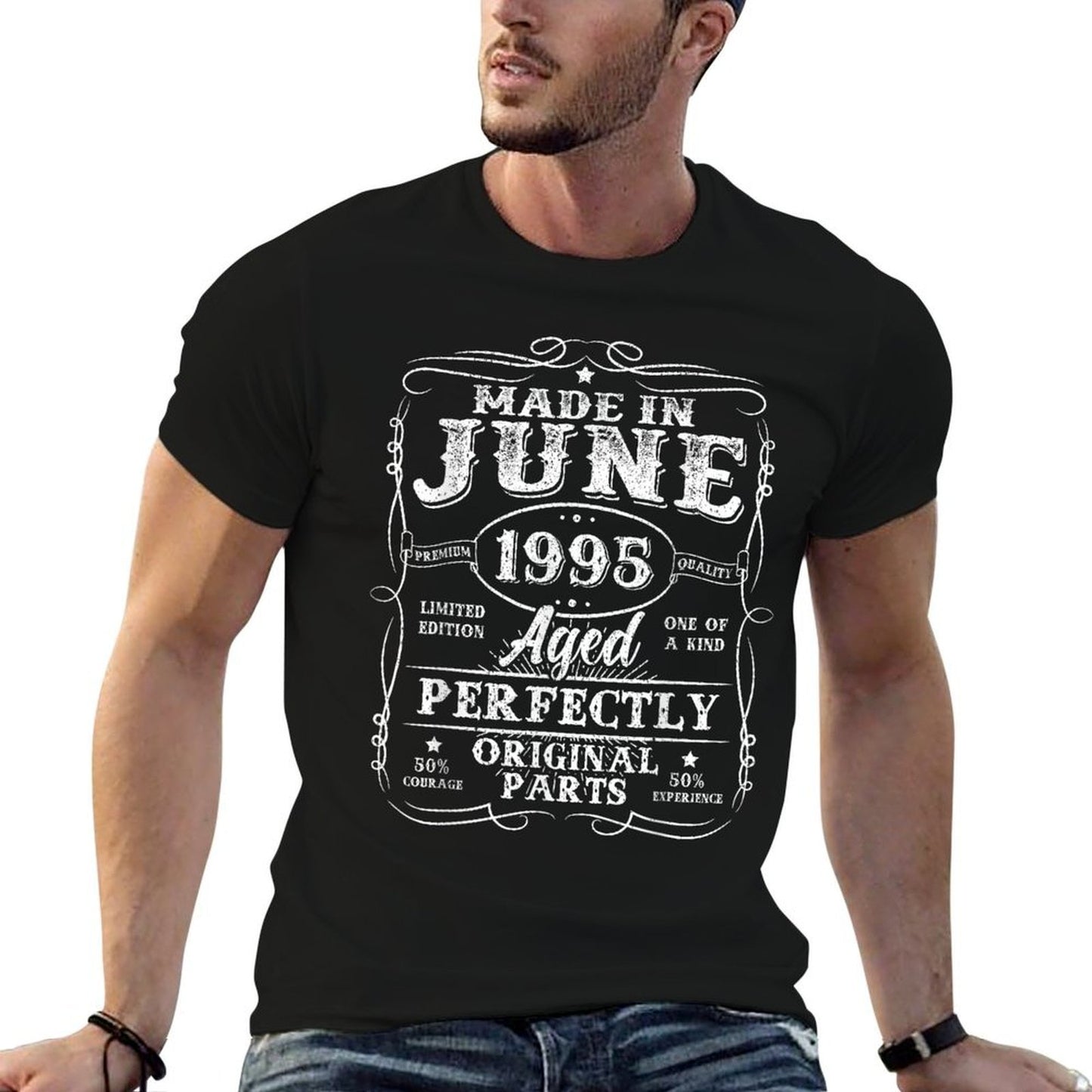 30 Year Old Made In June 1995 Vintage 30th Birthday Men Boys High-quality Stitching T-Shirt