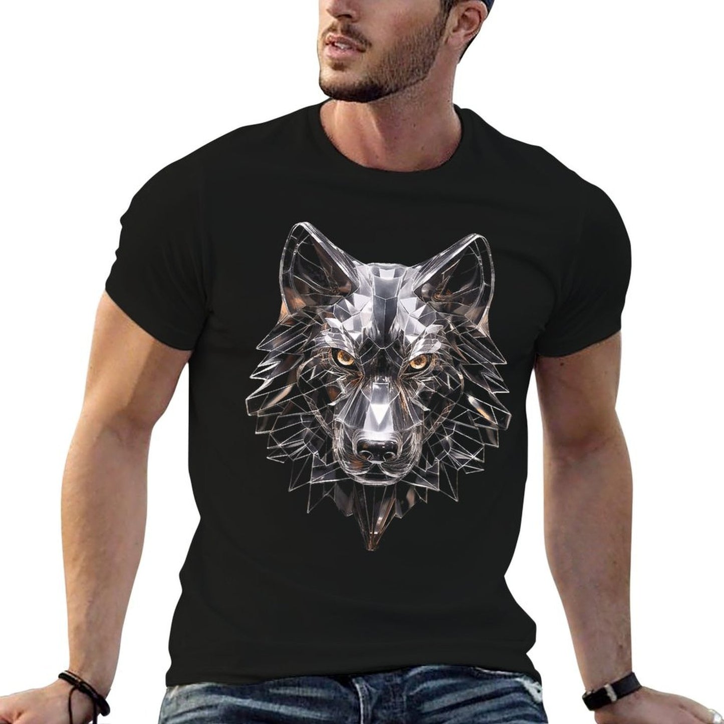 Wolf Glass Art Polygon Animal Abstract Graphic Wolf Breathable T-Shirt