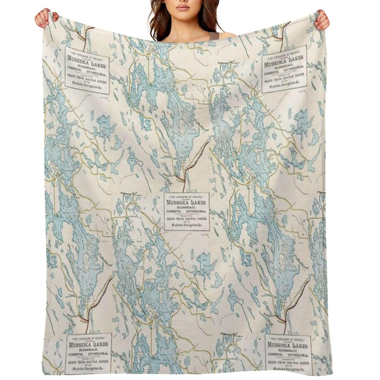 Vintage Muskoka Lakes Map Quick-dry Throw Blanket