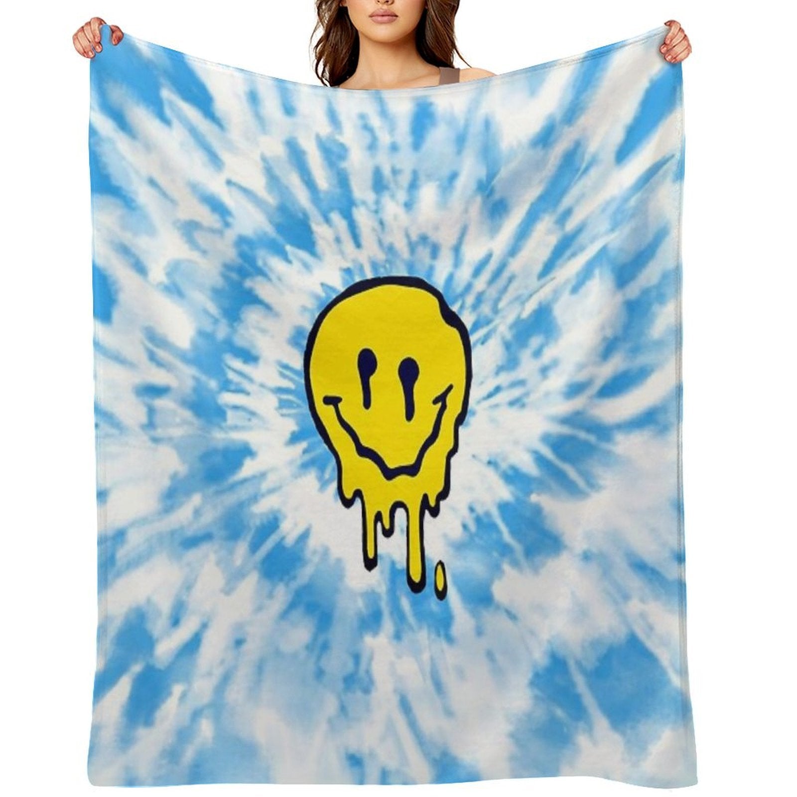 Moody Light Blue Tie Dye Smiley Face ) Comfort Throw Blanket
