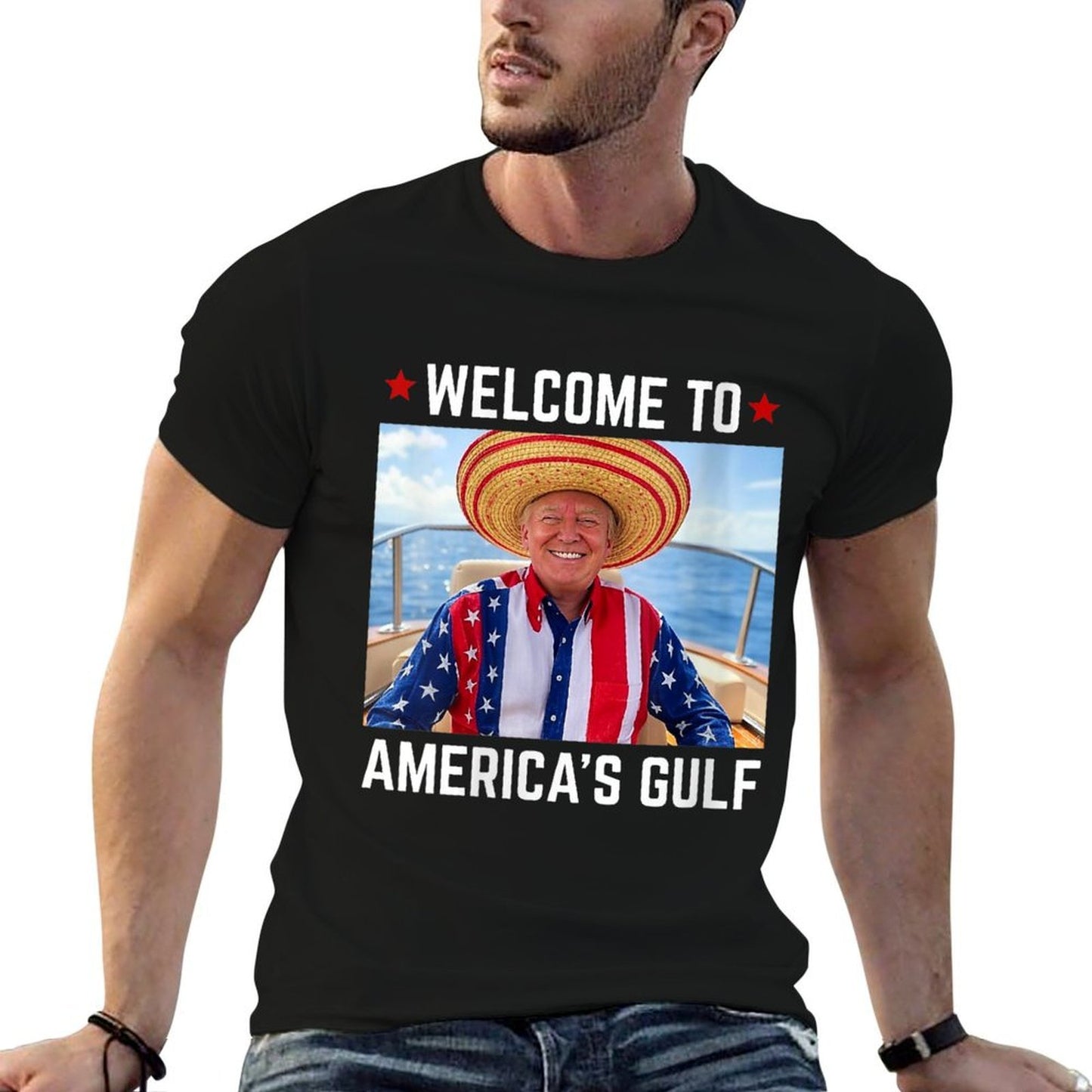 Womens Trump America's Gulf Mexico President Trump Sombrero Oversized Silhouette T-Shirt