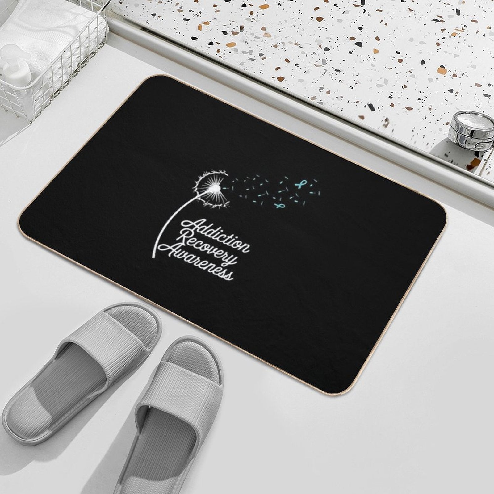Addiction Recovery Awareness Dandelion Teal Ribbon  Odorless Bath Mat