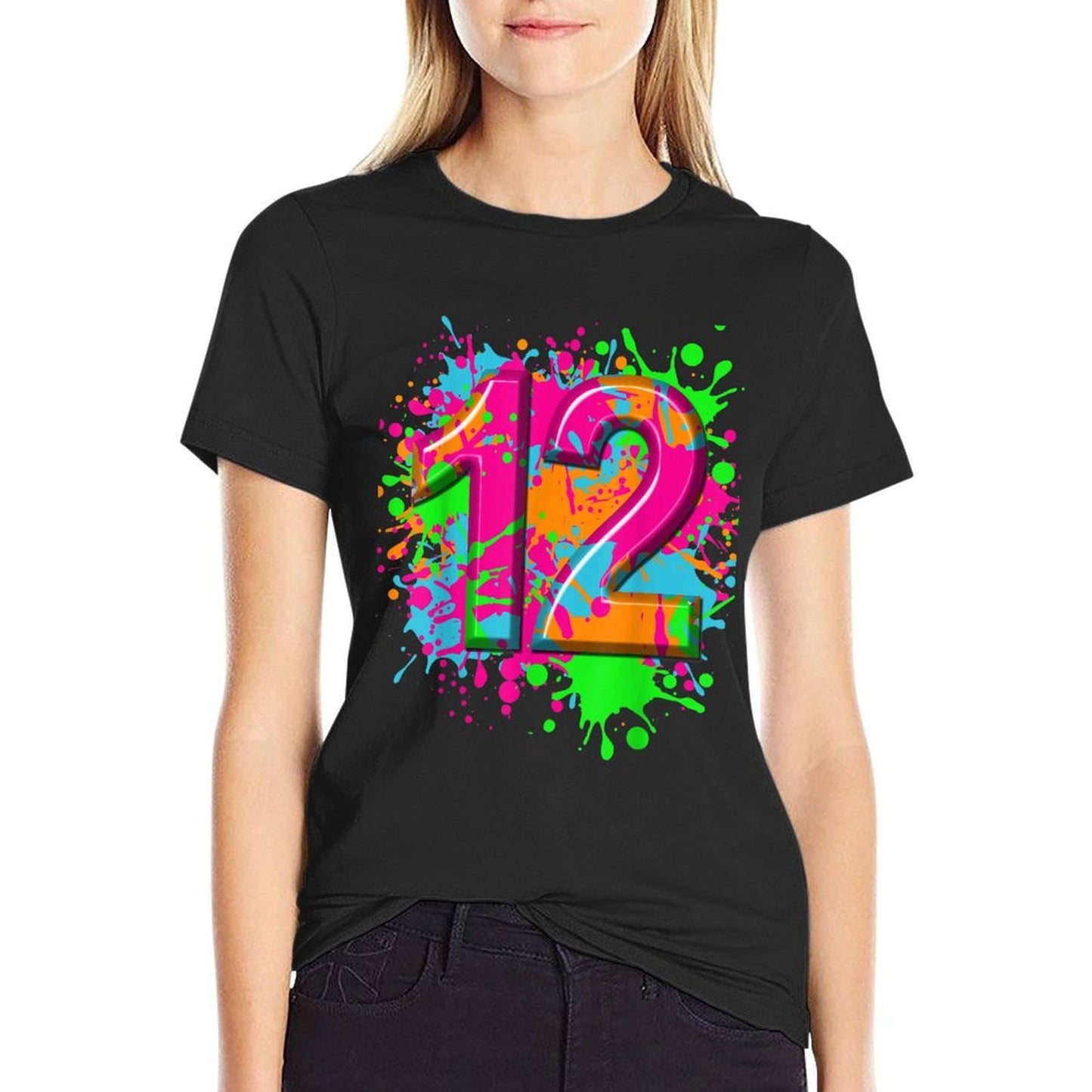 12th Birthday Paint Splashes T-shirt Kids Girls Boys 12 Year Comfortable T-Shirt