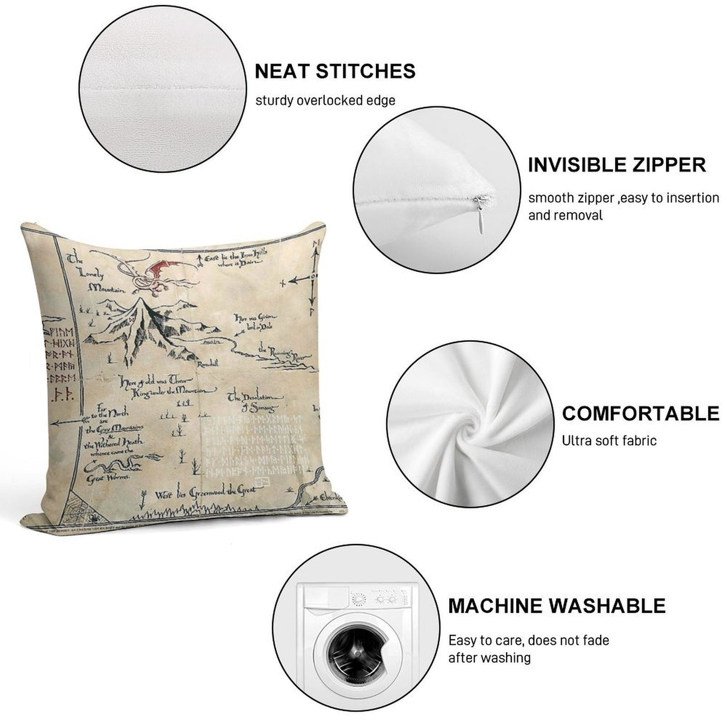 The Map of Live Soft Reinforced Edging Throw Pillow
