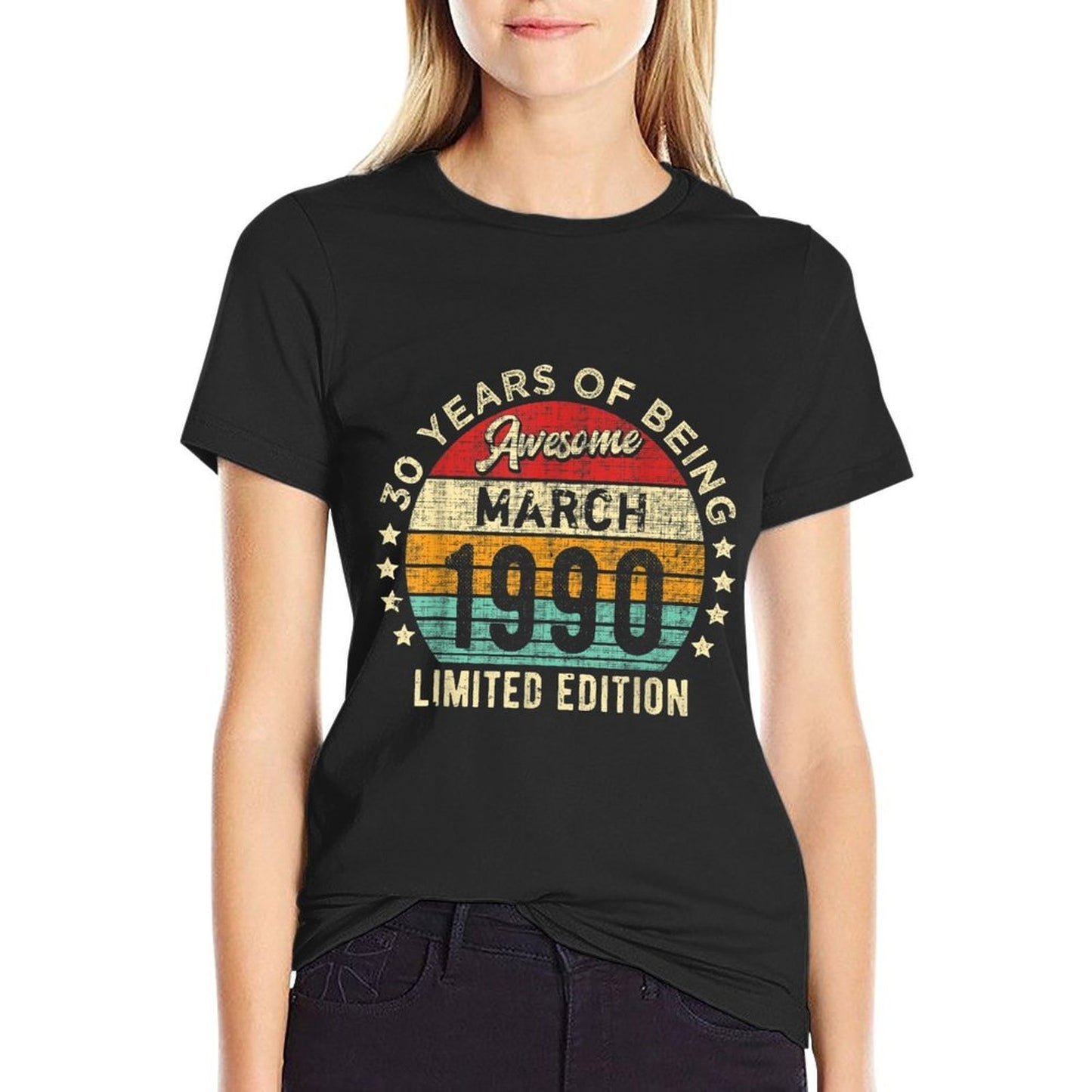 Vintage March 1990 30 Years Old Awesome 30th Birthday Heathered Texture T-Shirt