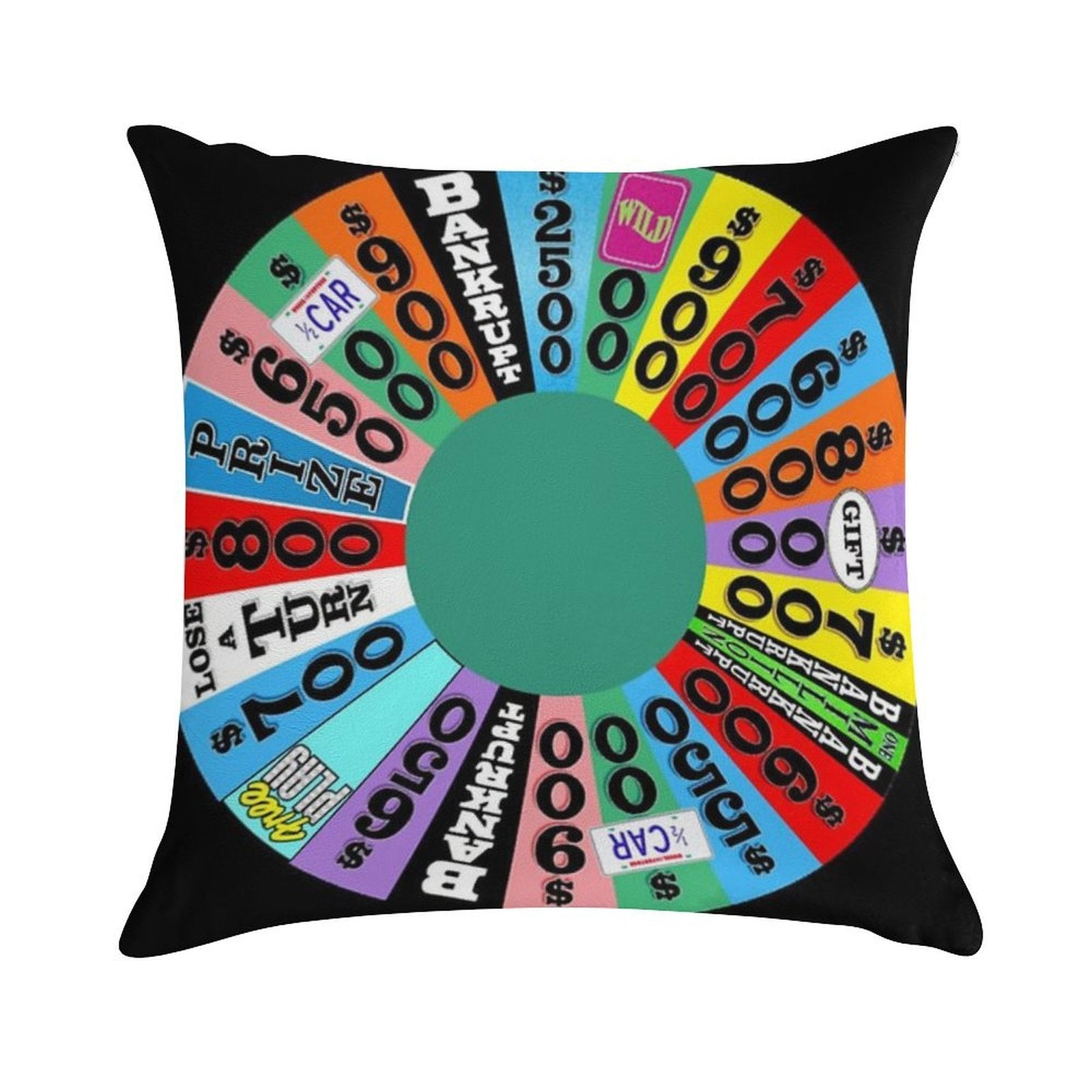 Wheel with Prizes, $ Amounts Soft Decorative Cover Throw Pillow