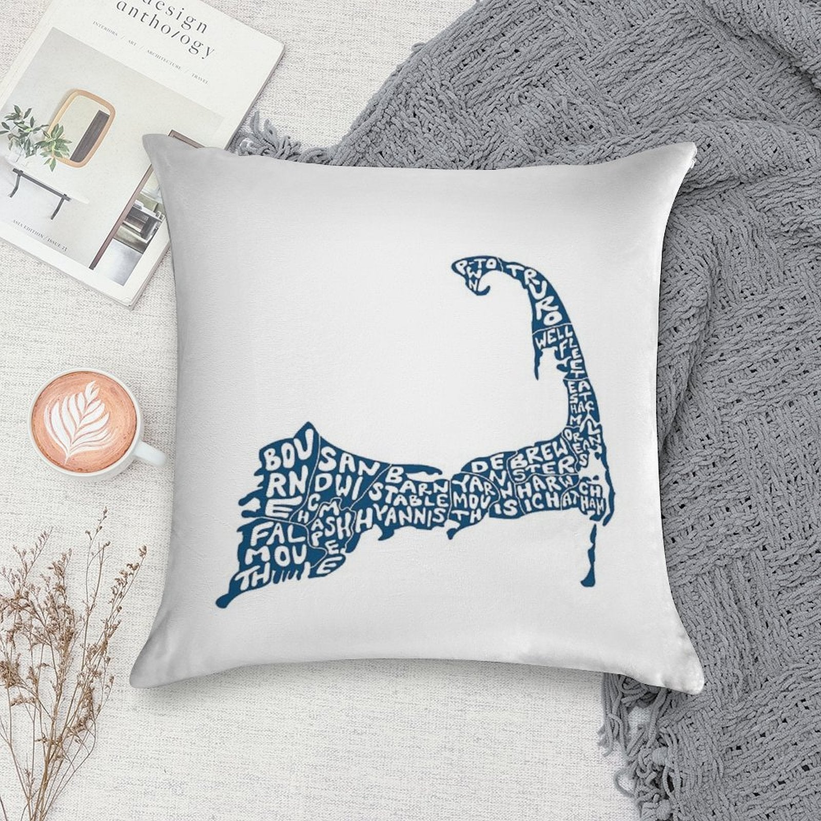Hand Drawn Cape Cod Map Soft Luxury Feel Throw Pillow