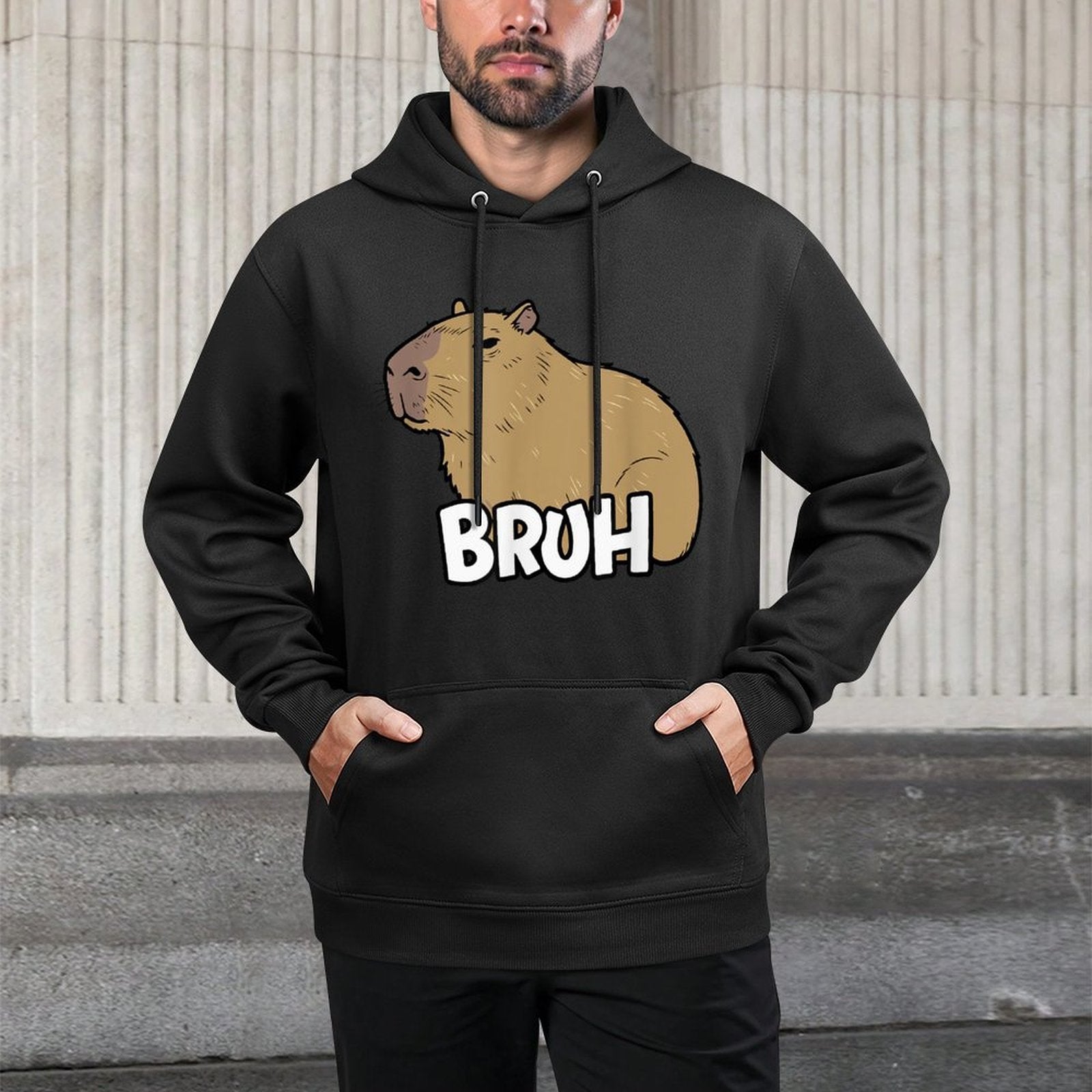 Capybara Meme Saying Bruh With Capybara Boys Girlsns Machine Washable Hoodie