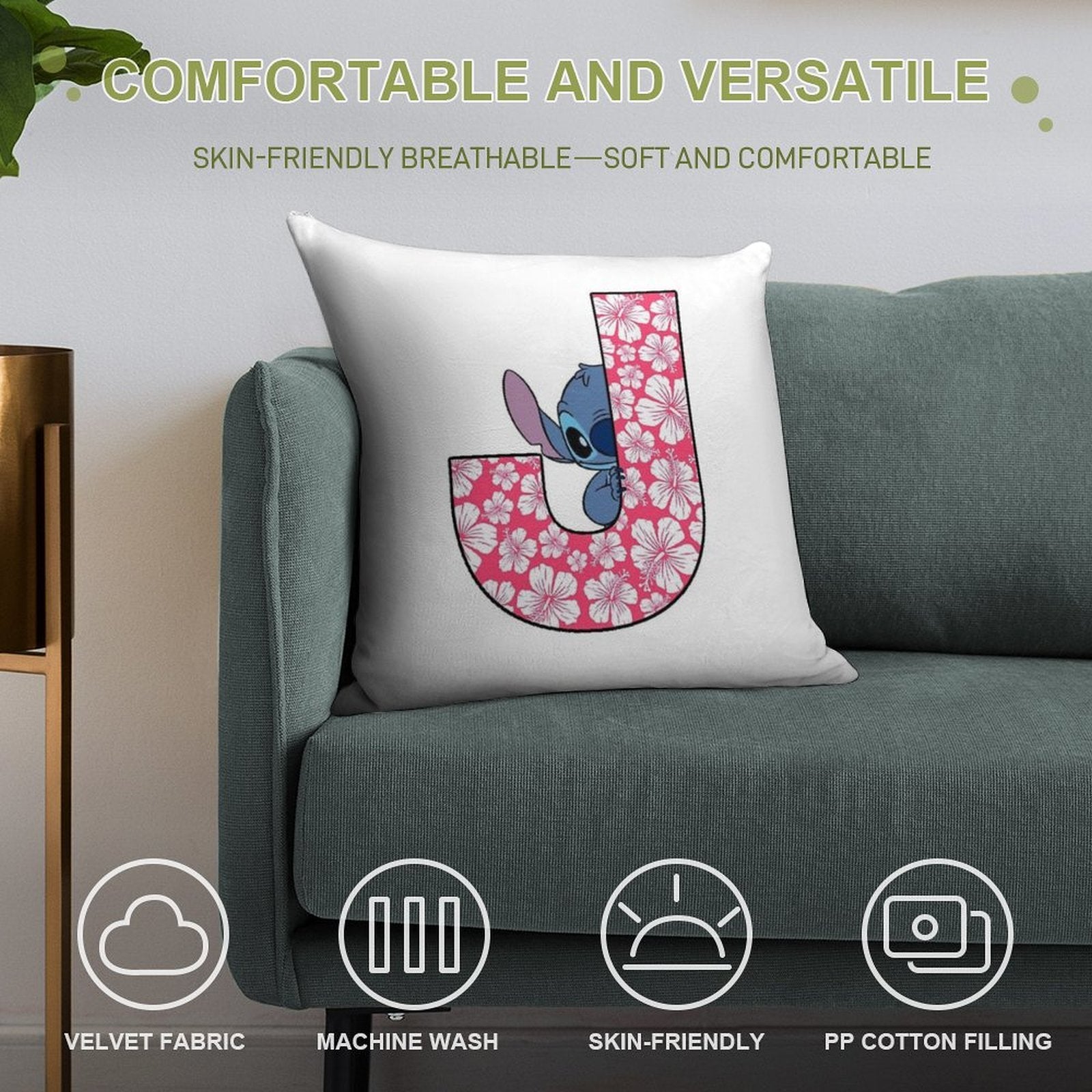 Lilo & Stitch Letter J Soft Anti-Pilling Throw Pillow