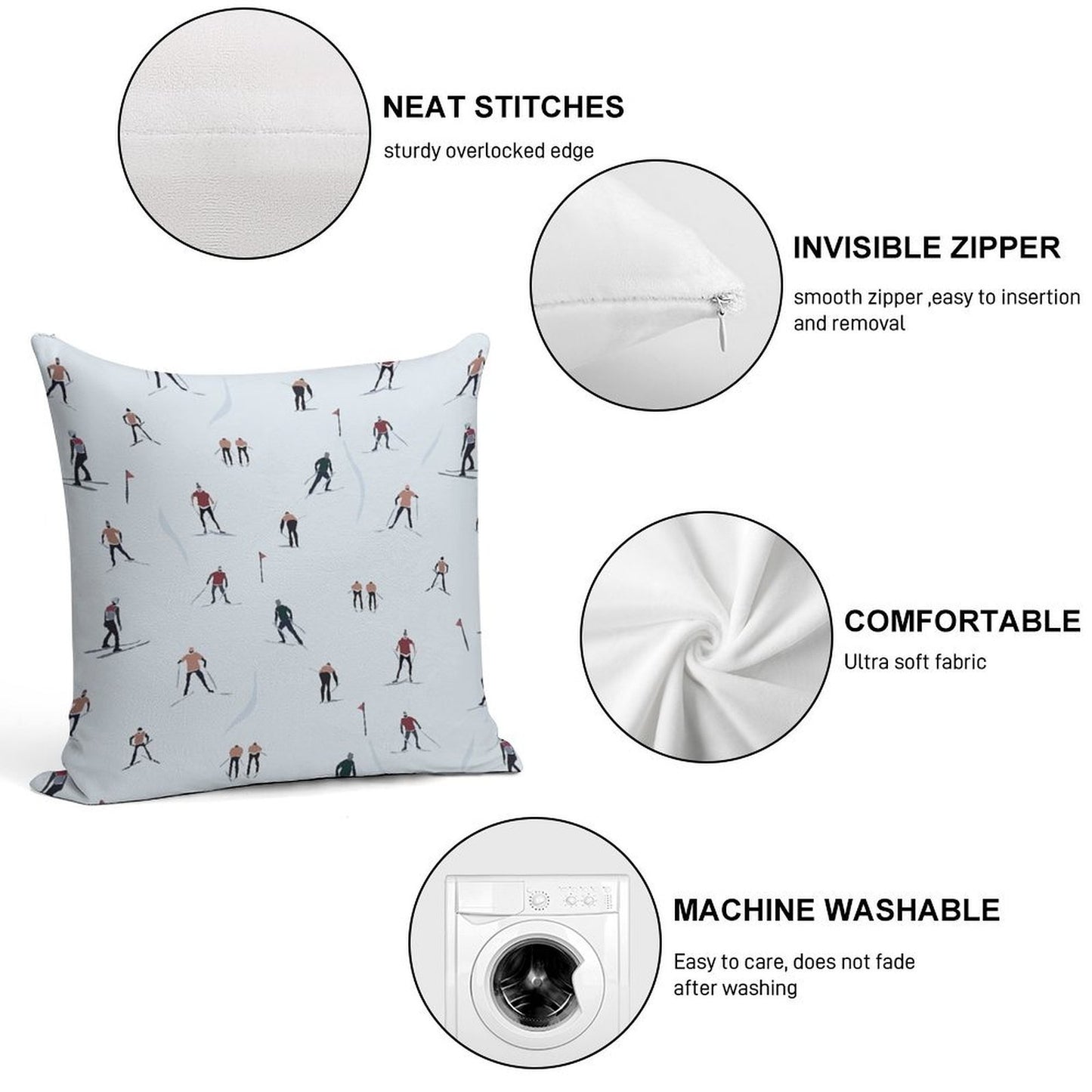 Skier Print Soft Luxury Feel Throw Pillow