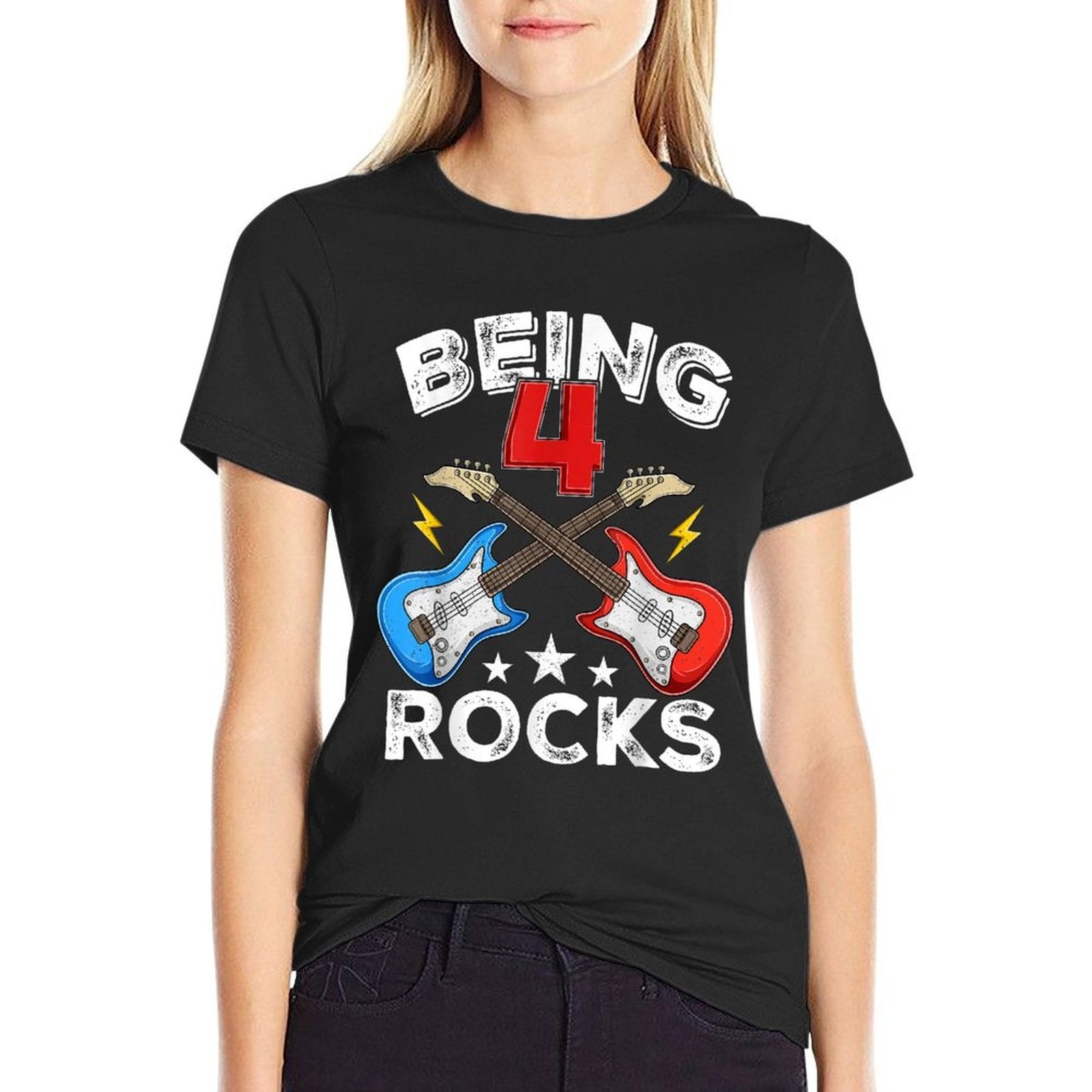 Being 4 Rocks Guitar Four Year Old Cool 4th Birthday Kids  Quick-drying T-Shirt