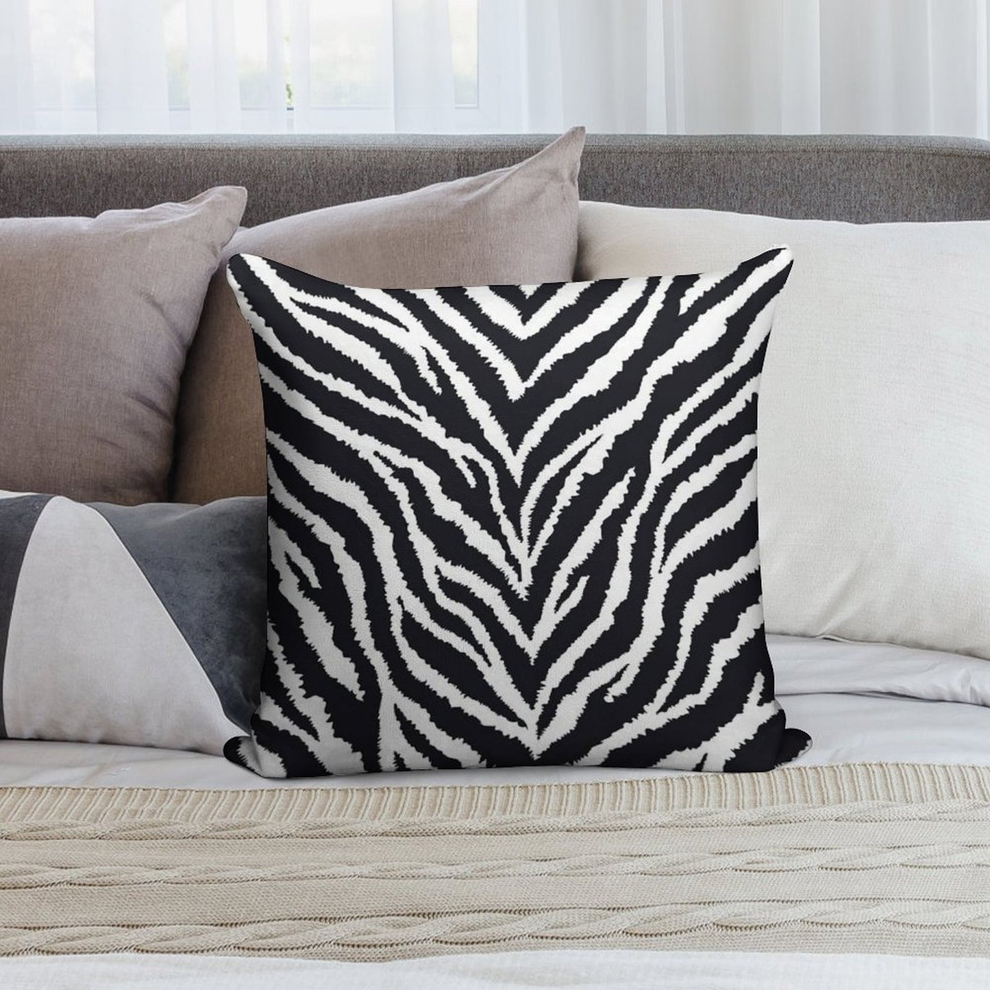 Zebra Fur Print Soft Gift Ready Throw Pillow