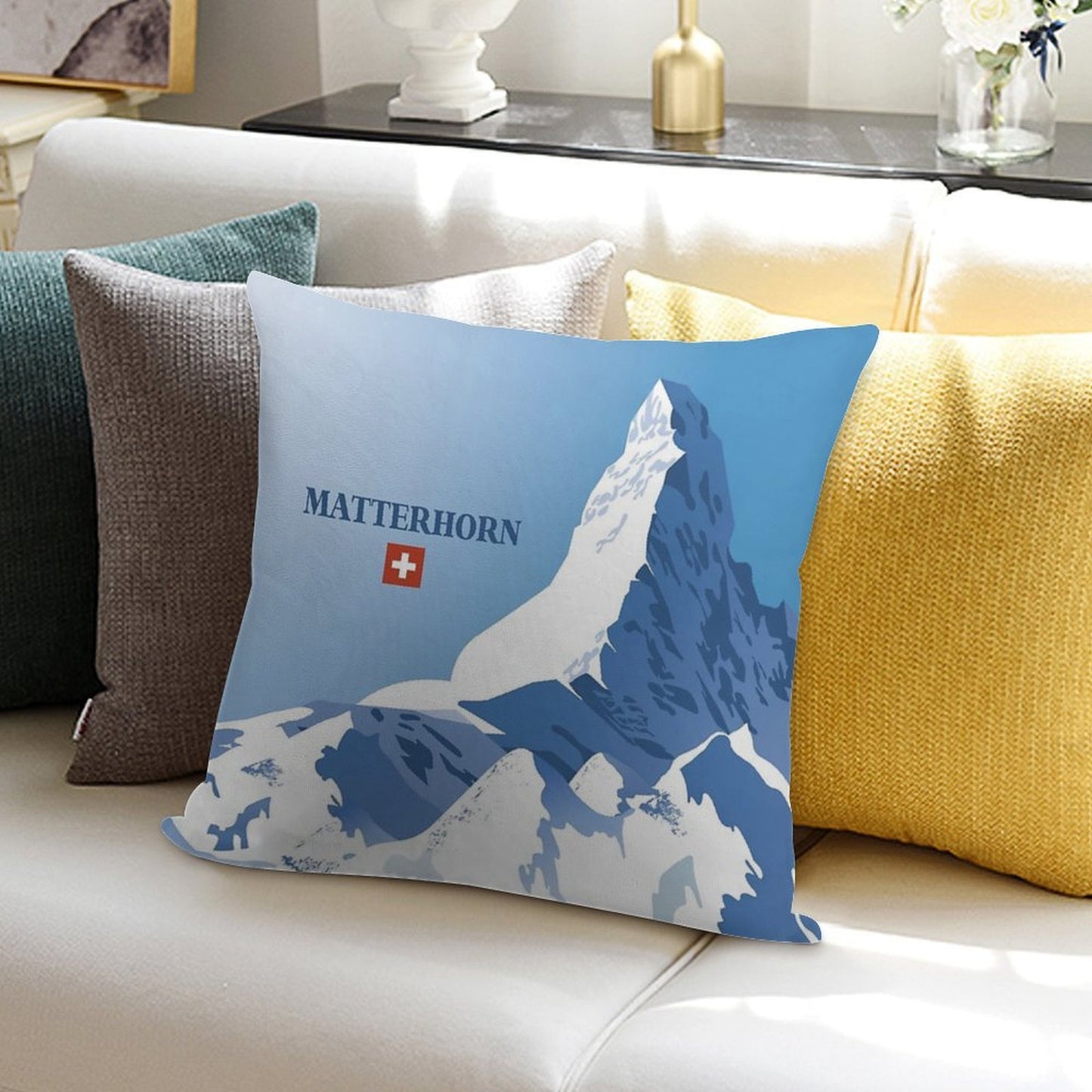 Matterhorn,Zermatt,Switzerland,Ski Poster Soft Anti-Pilling Throw Pillow
