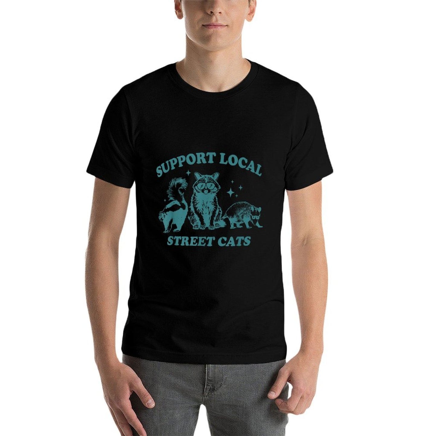 Support-Local-Street-Cat Funny Vintage Raccoon Opossum Skunk Cotton T-Shirt