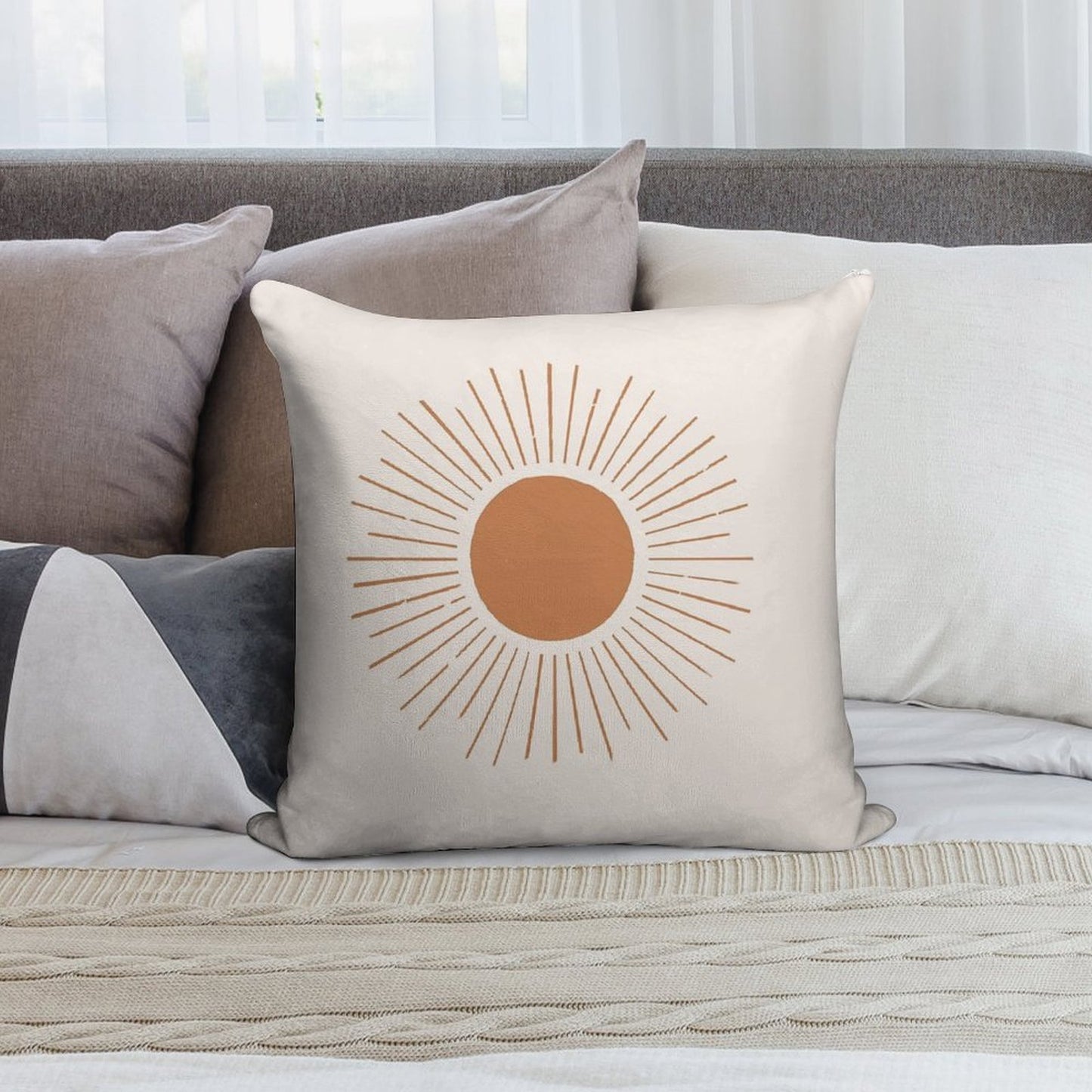 Terracotta Boho Sun Rays Soft Decorative Cover Throw Pillow