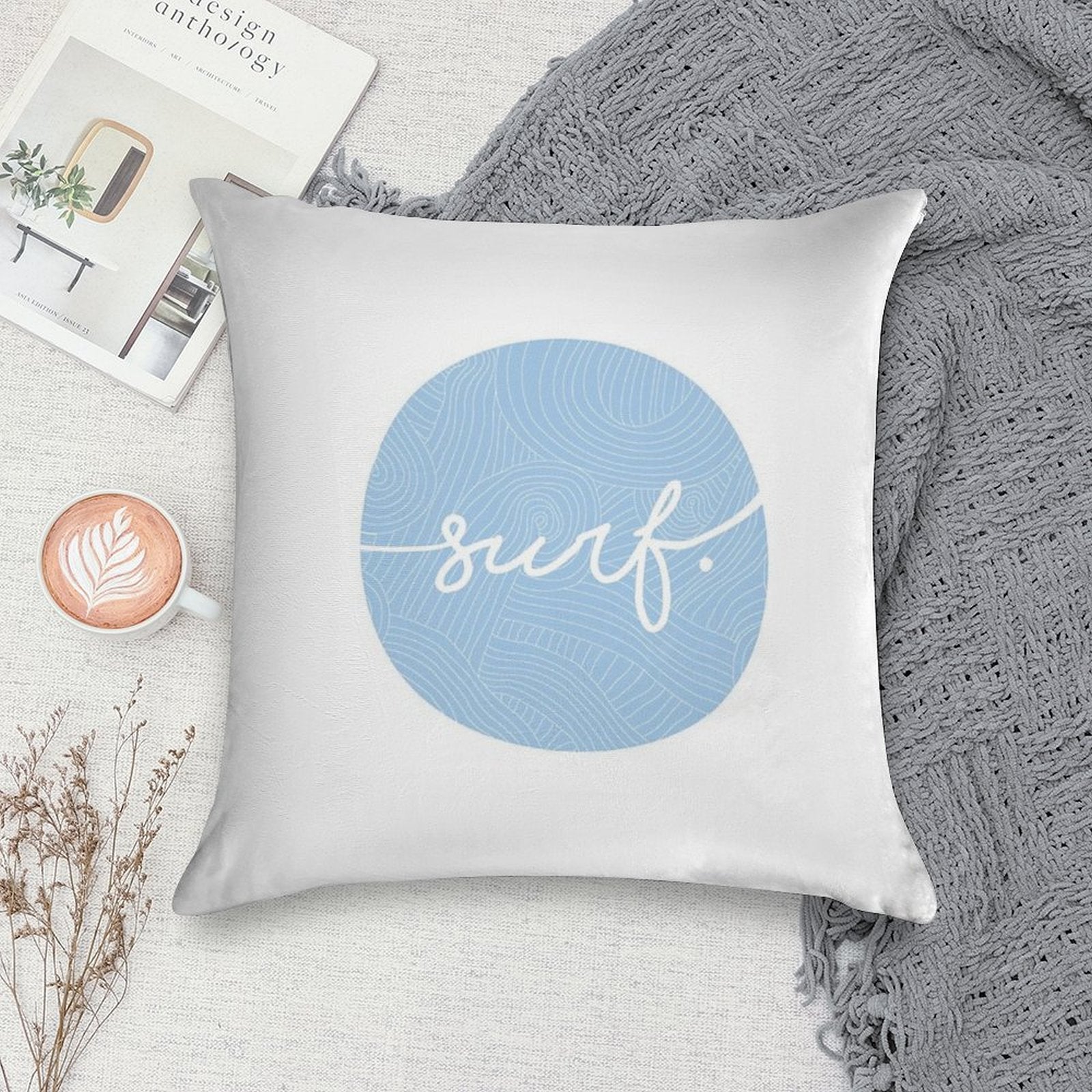 Surf. Soft Short Plush Fabric Throw Pillow