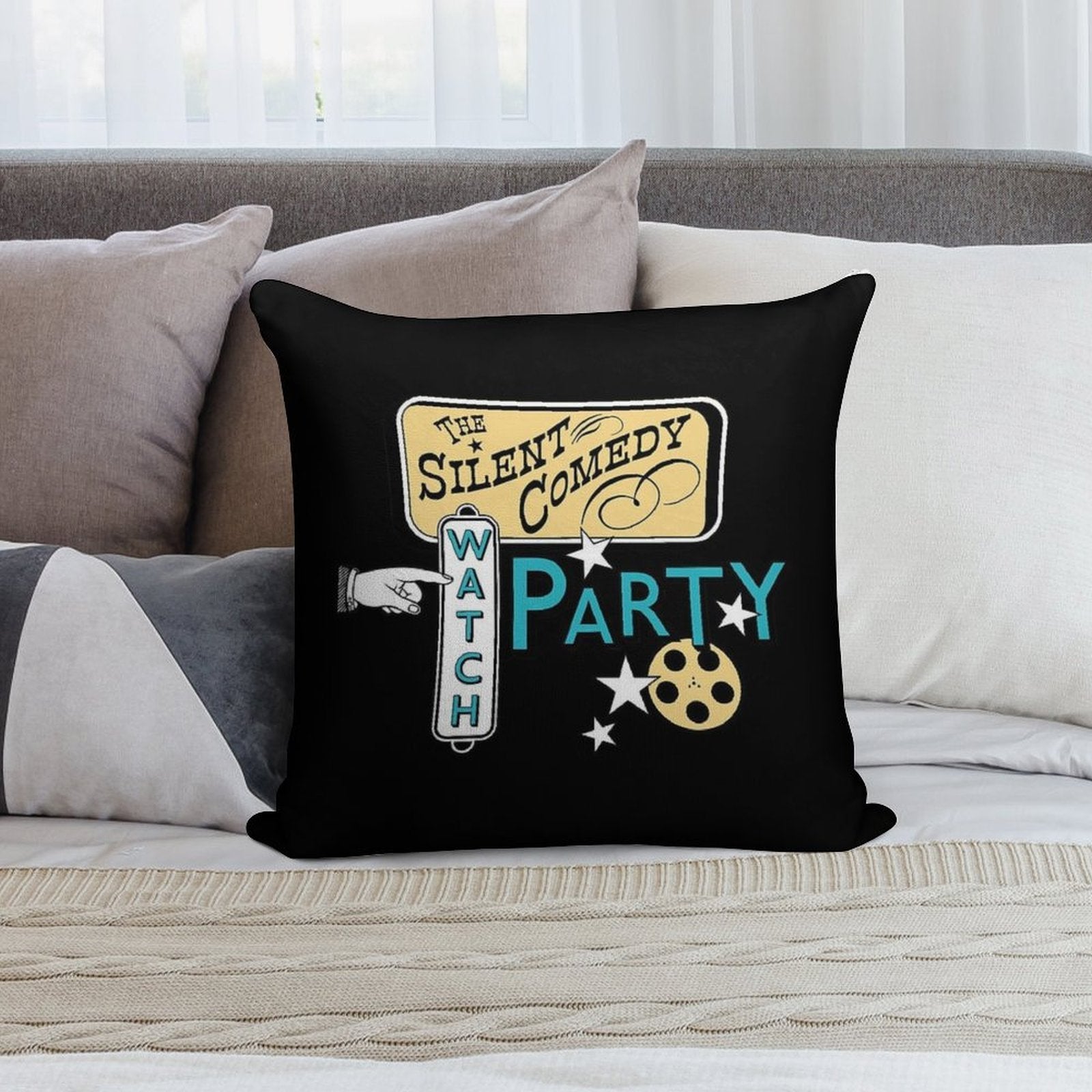 Silent Comedy Watch Party Soft Gift Ready Throw Pillow