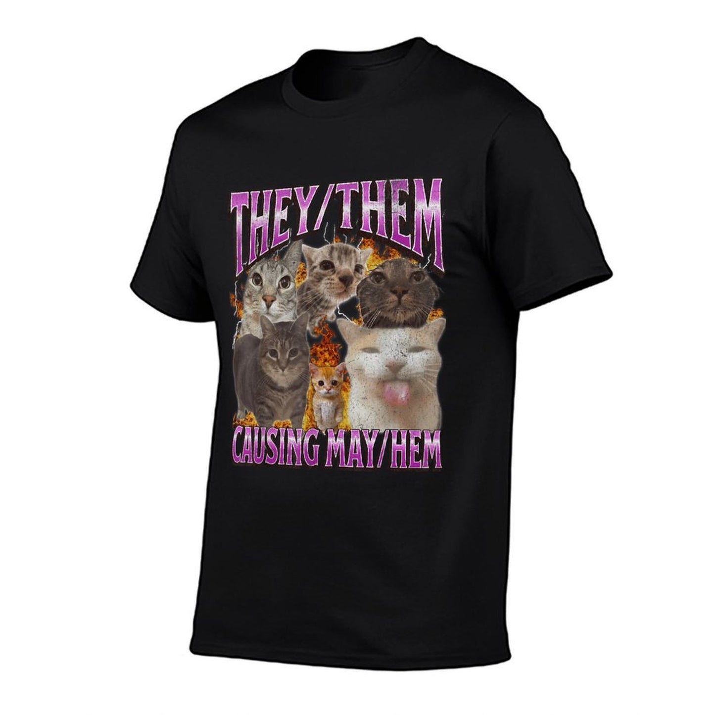 They Them Causing Mayhem Funny Cat Meme Bootleg Graphic Oversized Silhouette T-Shirt