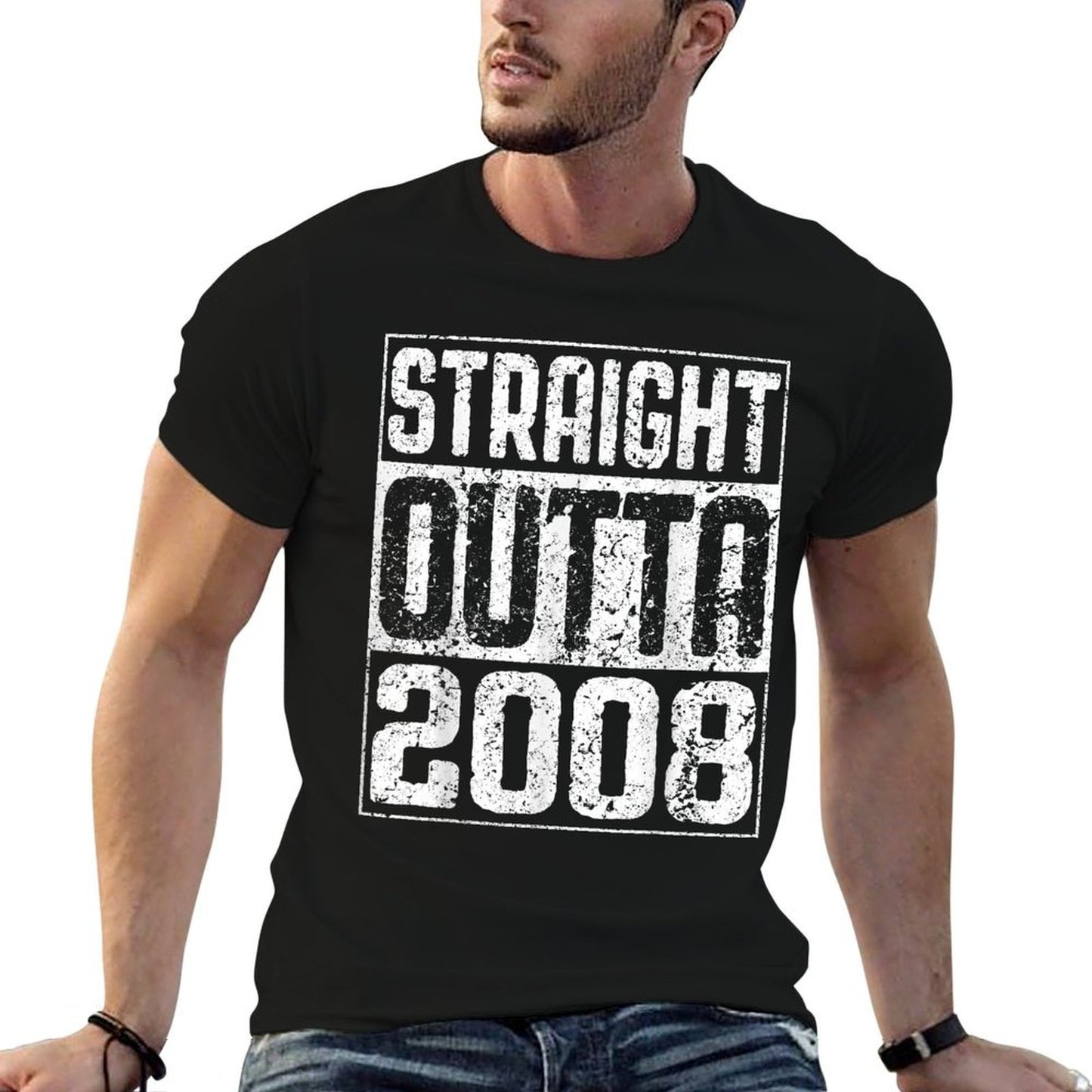 Straight Outta 2008 16th Birthday Ribbed Collar T-Shirt