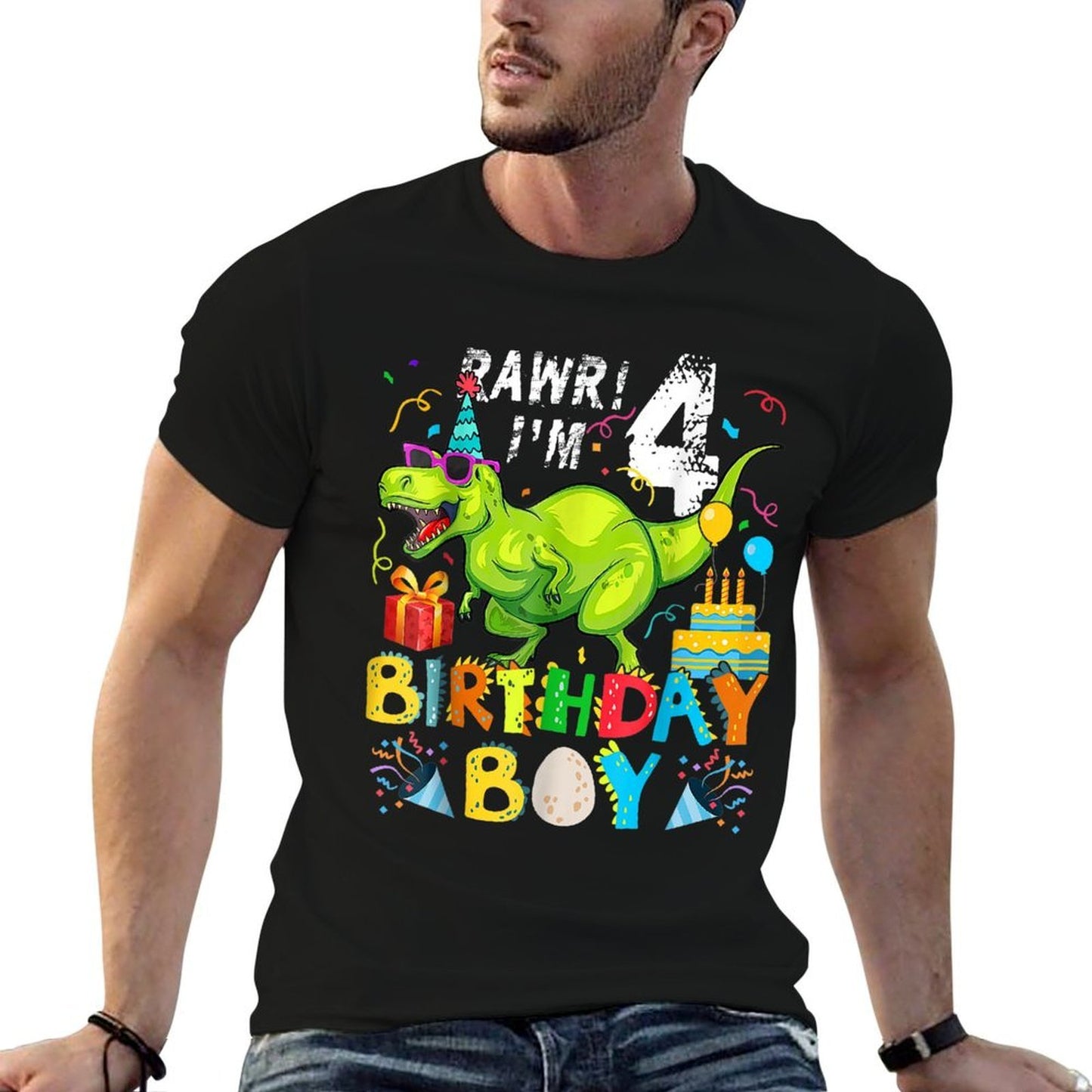 4 Year Old Dinosaur Birthday Boy 4th T Rex Dinosaur For Boy  Cotton T-Shirt