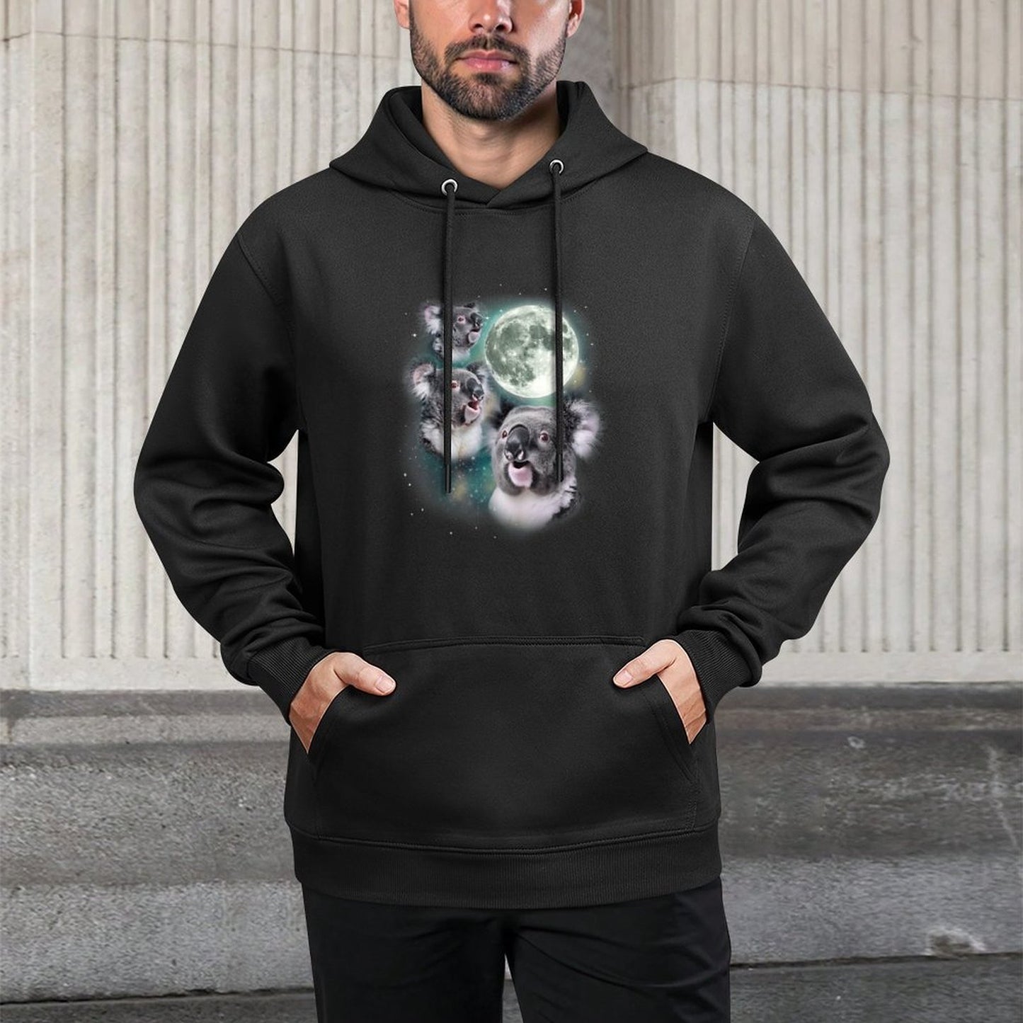 Three Koala Moon  Cute Quirky Meme Howling Wildlife Koala Unisex Design Hoodie