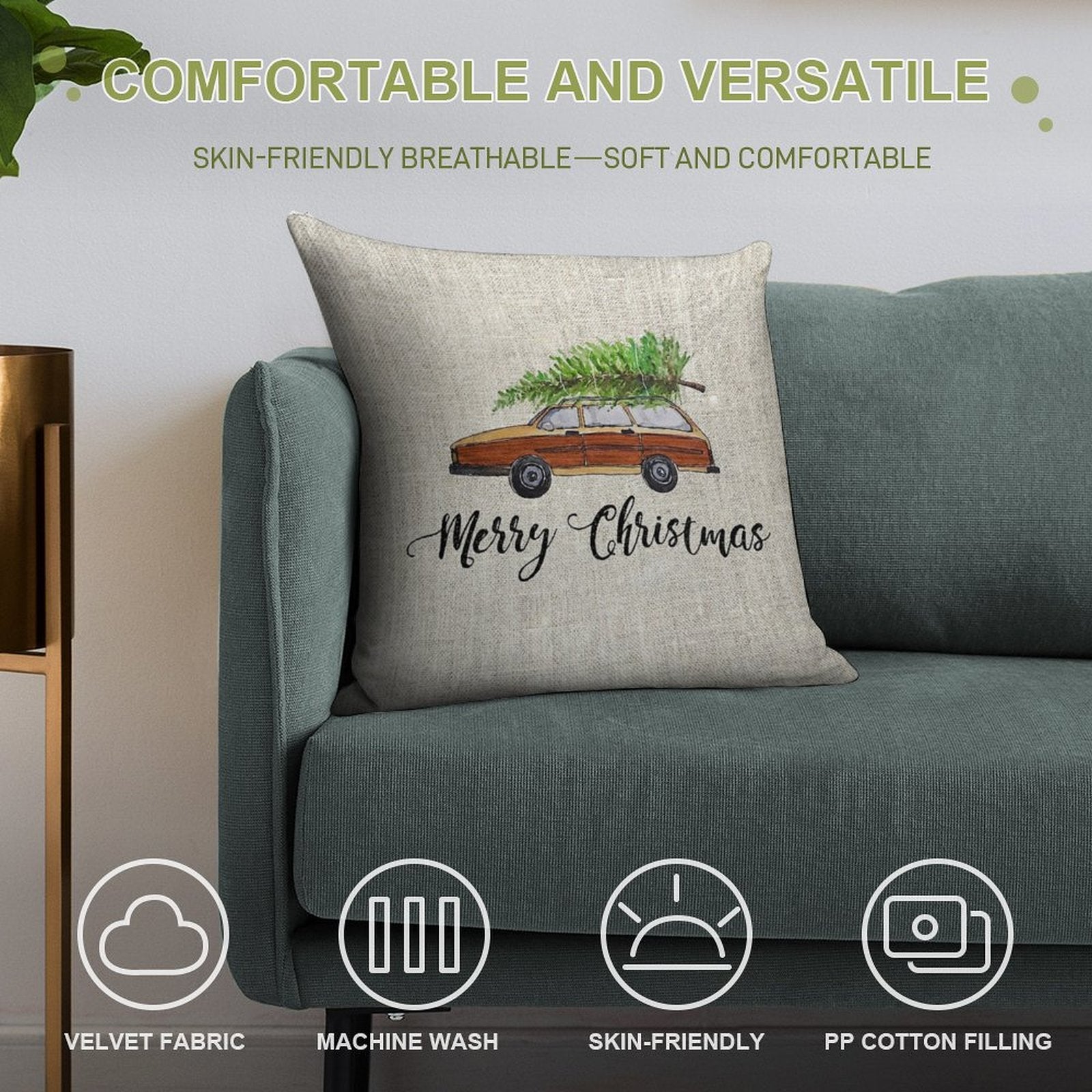 Merry Christmas Soft Home Decor Throw Pillow