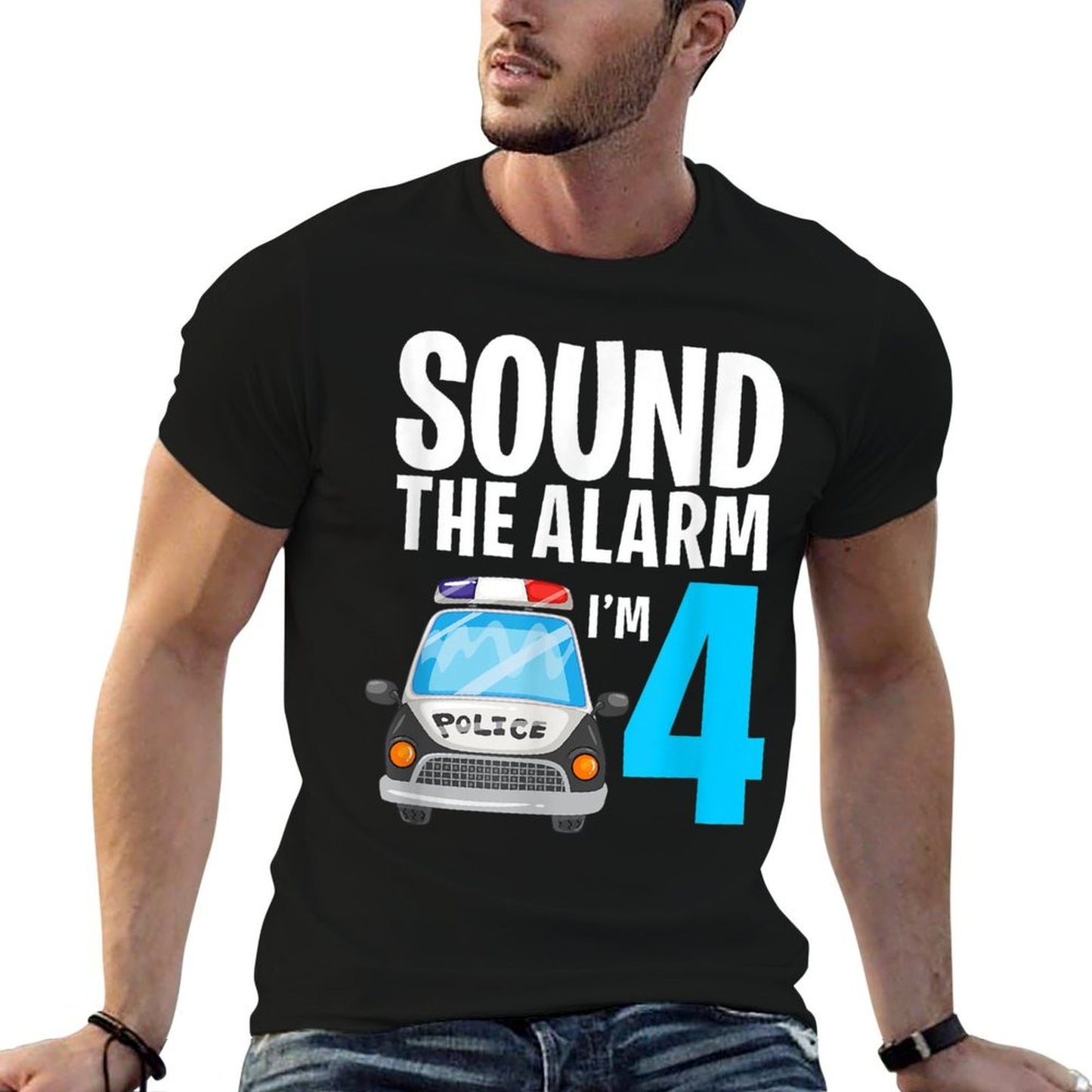 Sound The Alarm I'm 4 Four Year Old Police Car Policeman Eco-friendly Material T-Shirt