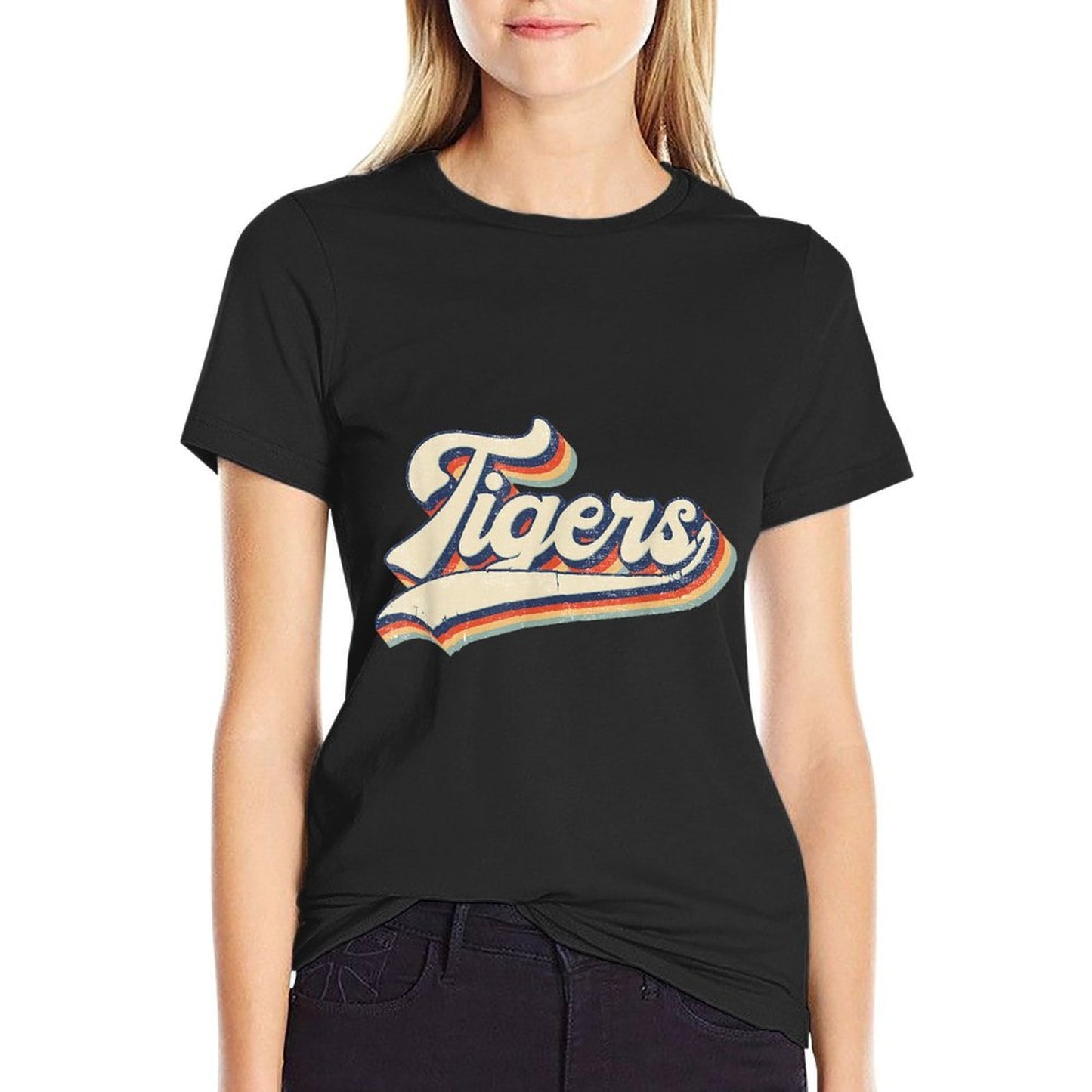 Vintage Tigers School Sports Name Retro Gift Men Women Boys Ribbed Collar T-Shirt