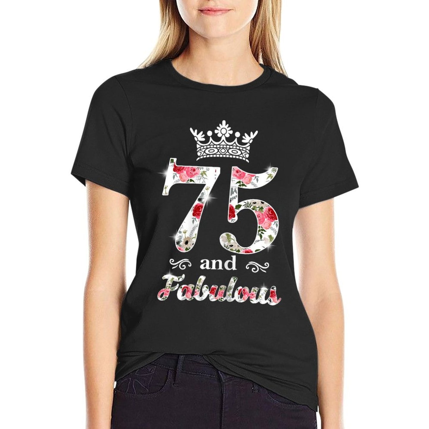 Womens 75 And Fabulous Queen 75th Birthday Trendy Pattern T-Shirt