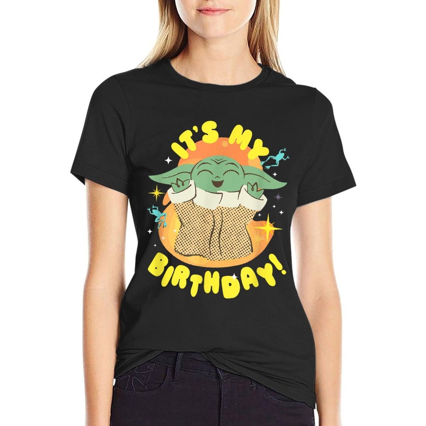 Star Wars Mandalorian Grogu Happy Frogs It’s My Birthday! Oversized Silhouette T-Shirt
