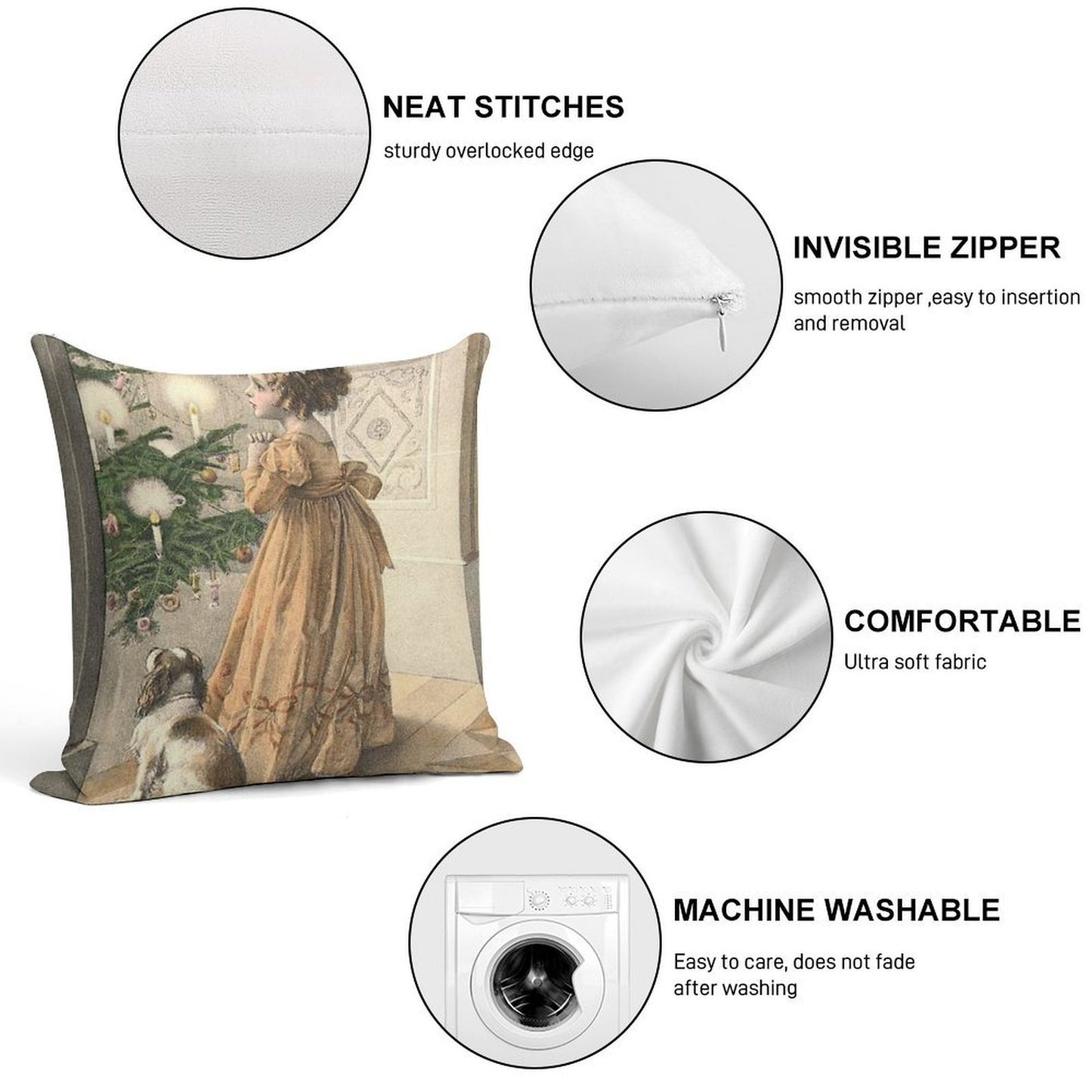 Vintage Victorian Christmas Soft Bedroom Essential Throw Pillow