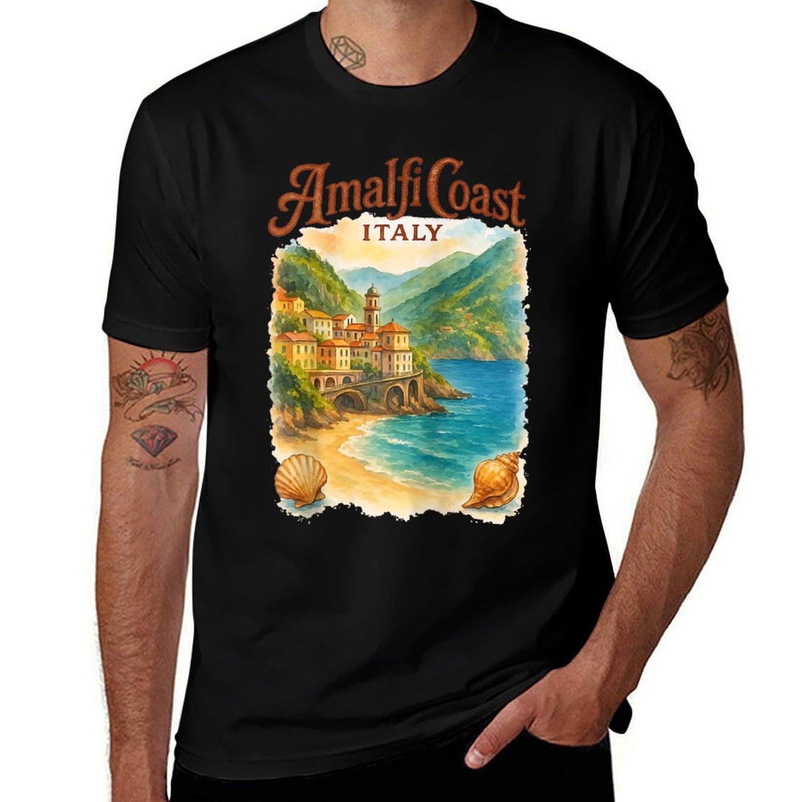Amalfi Coast Italy Shelling Beach Vacation Traveller Raglan Baseball  Polyester Blend T-Shirt