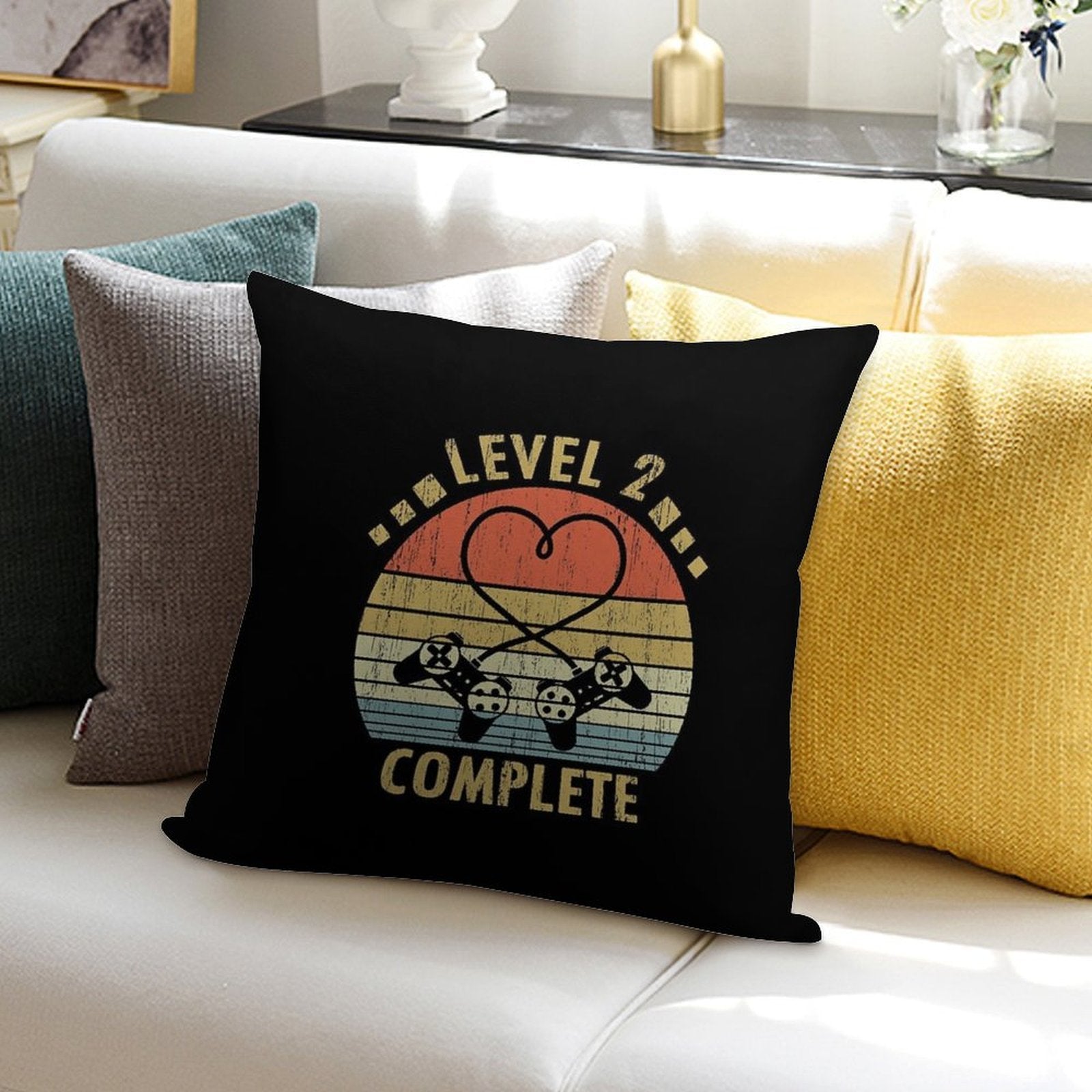 Level 2 Complete - 2nd Wedding Anniversary Gift Video Gamer Soft Ultra-Soft Texture Throw Pillow