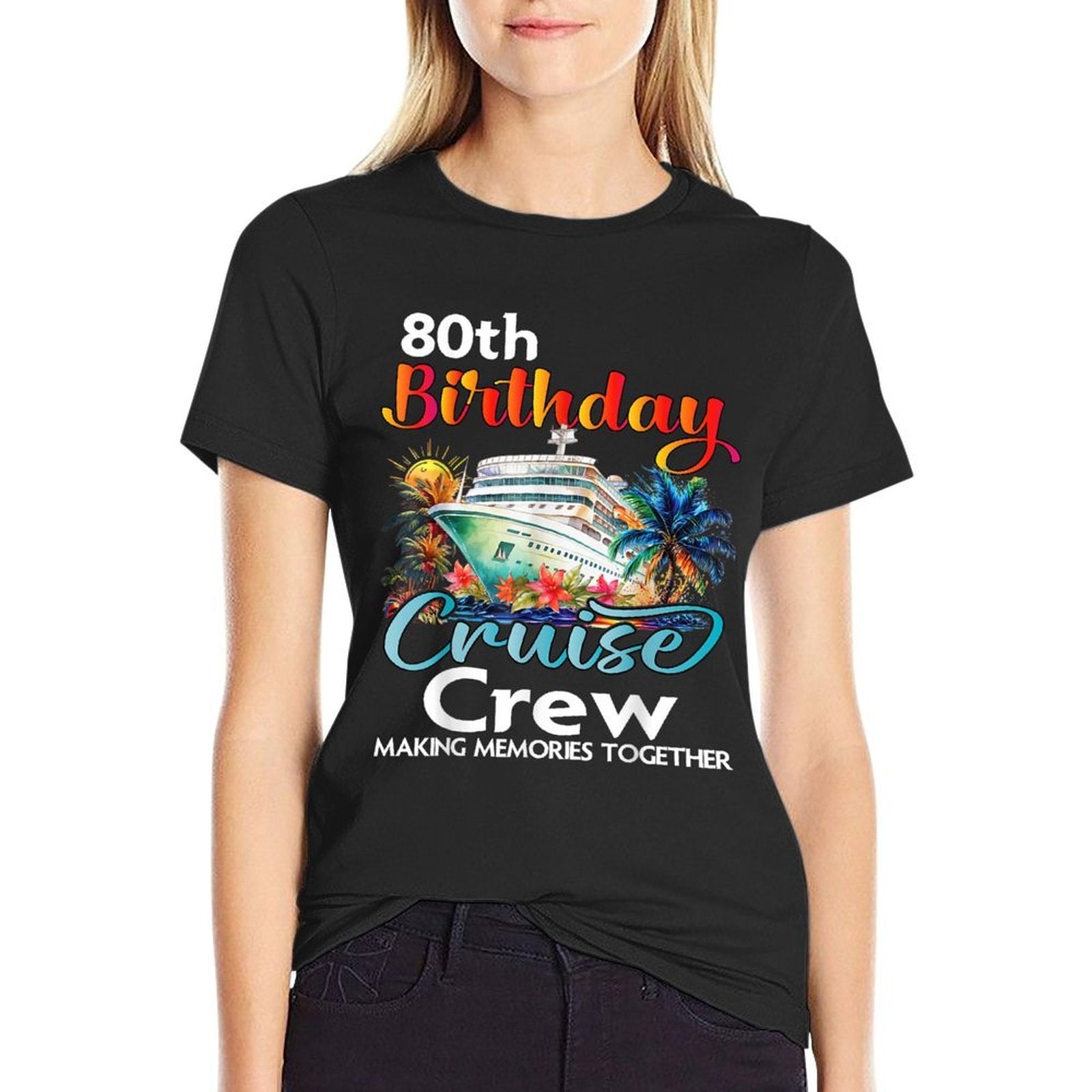 80th Birthday Cruise Crew Friends Family Vacation Matching  Eco-friendly Material T-Shirt
