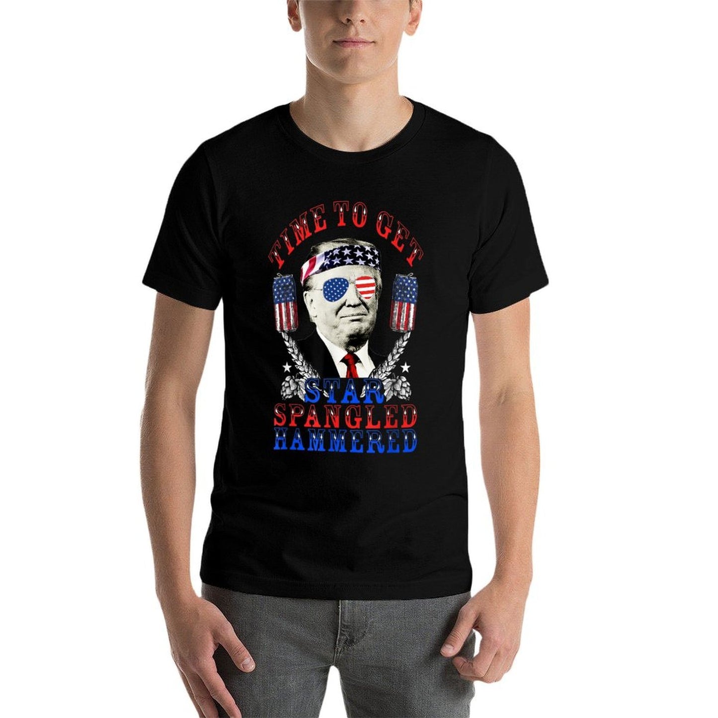 Time To Get Star Spangled Hammered 4th Of July Trump  Easy-care T-Shirt