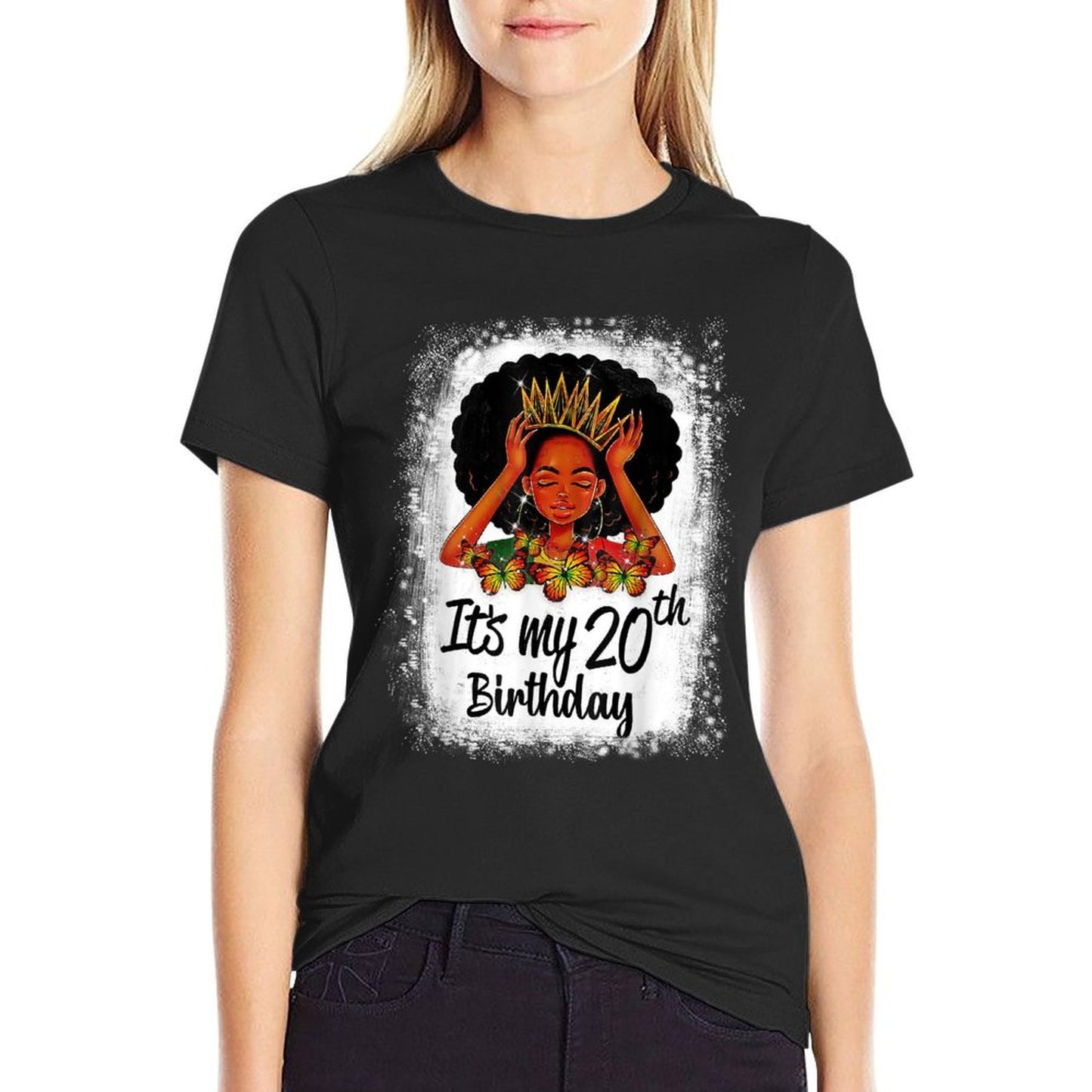 20 Years Old Black Melanin Women Girl It's My 20th Birthday Stretchy T-Shirt
