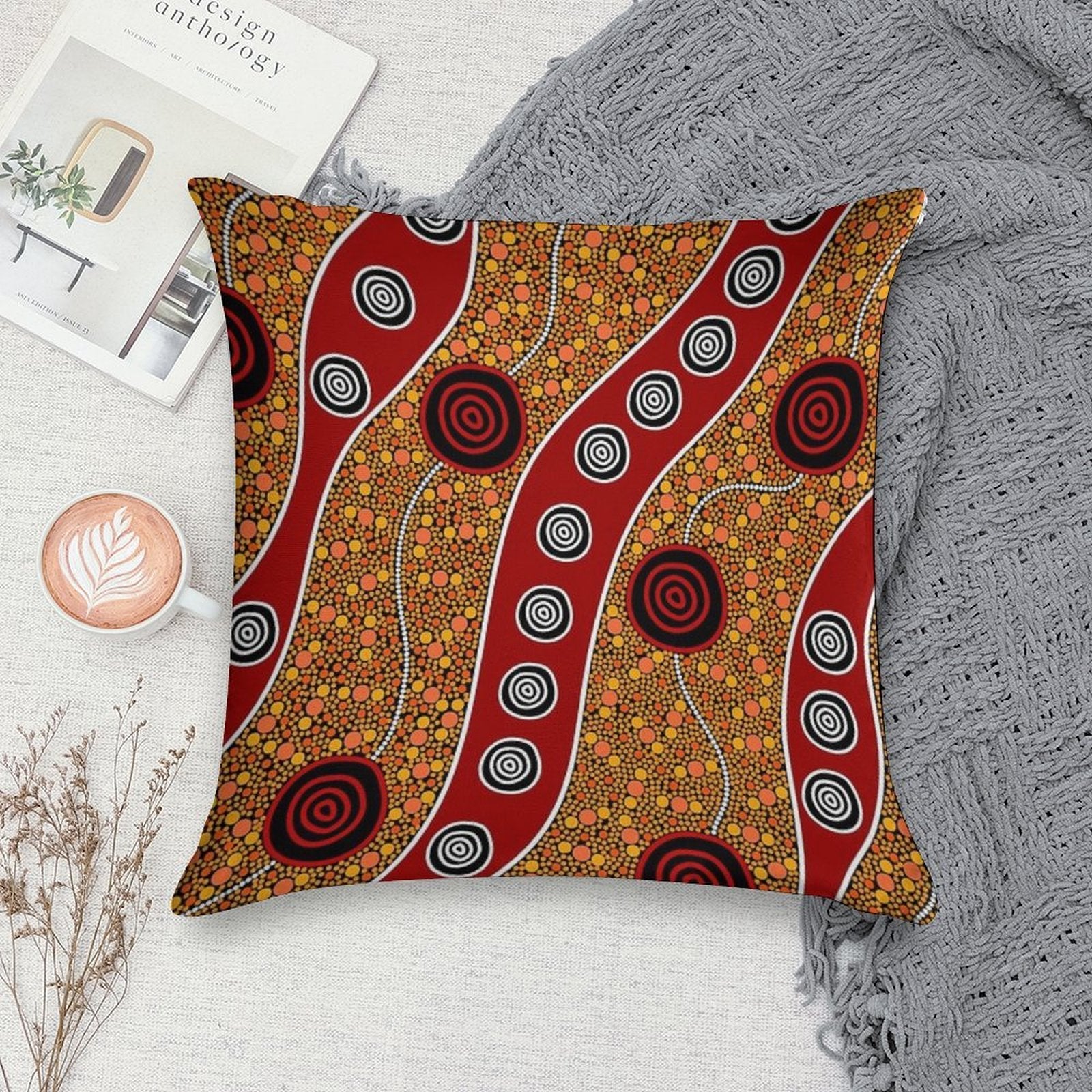 Authentic Aboriginal Art - Untitled Soft Shrink-Resistant Throw Pillow