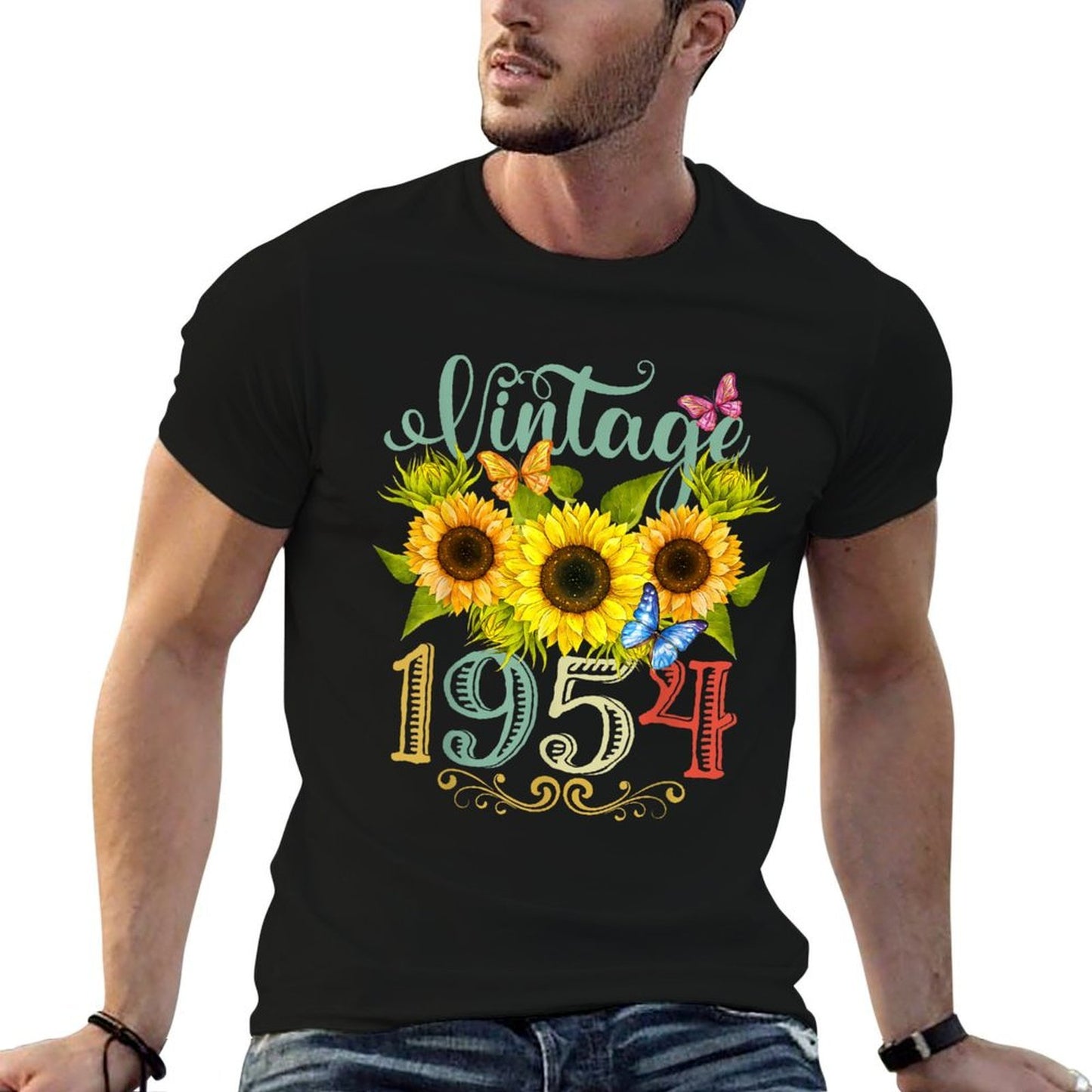Sunflower Floral Butterfly Vintage 1954 Funny 70th Birthday Versatile T-Shirt